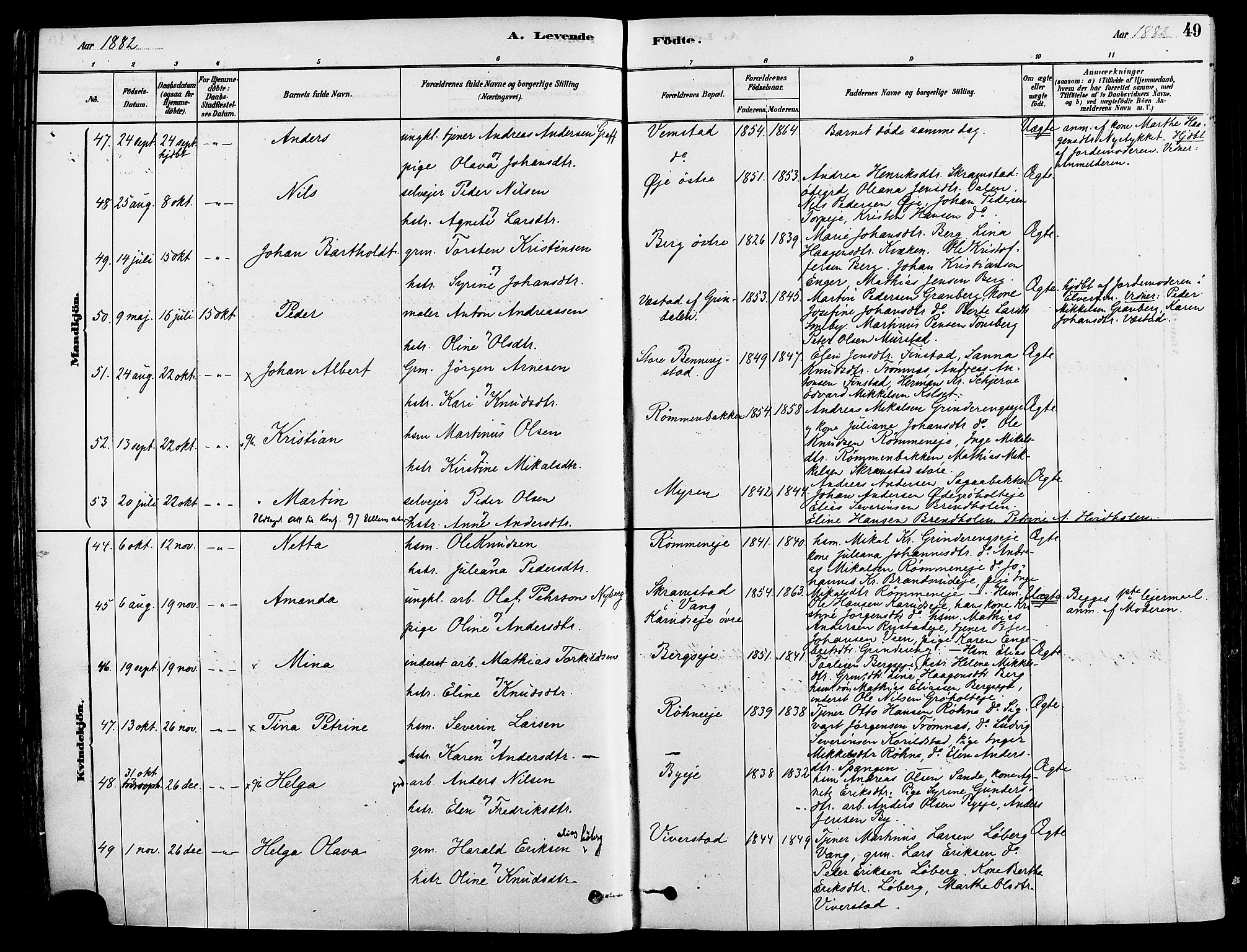 Løten prestekontor, SAH/PREST-022/K/Ka/L0009: Parish register (official) no. 9, 1878-1891, p. 49