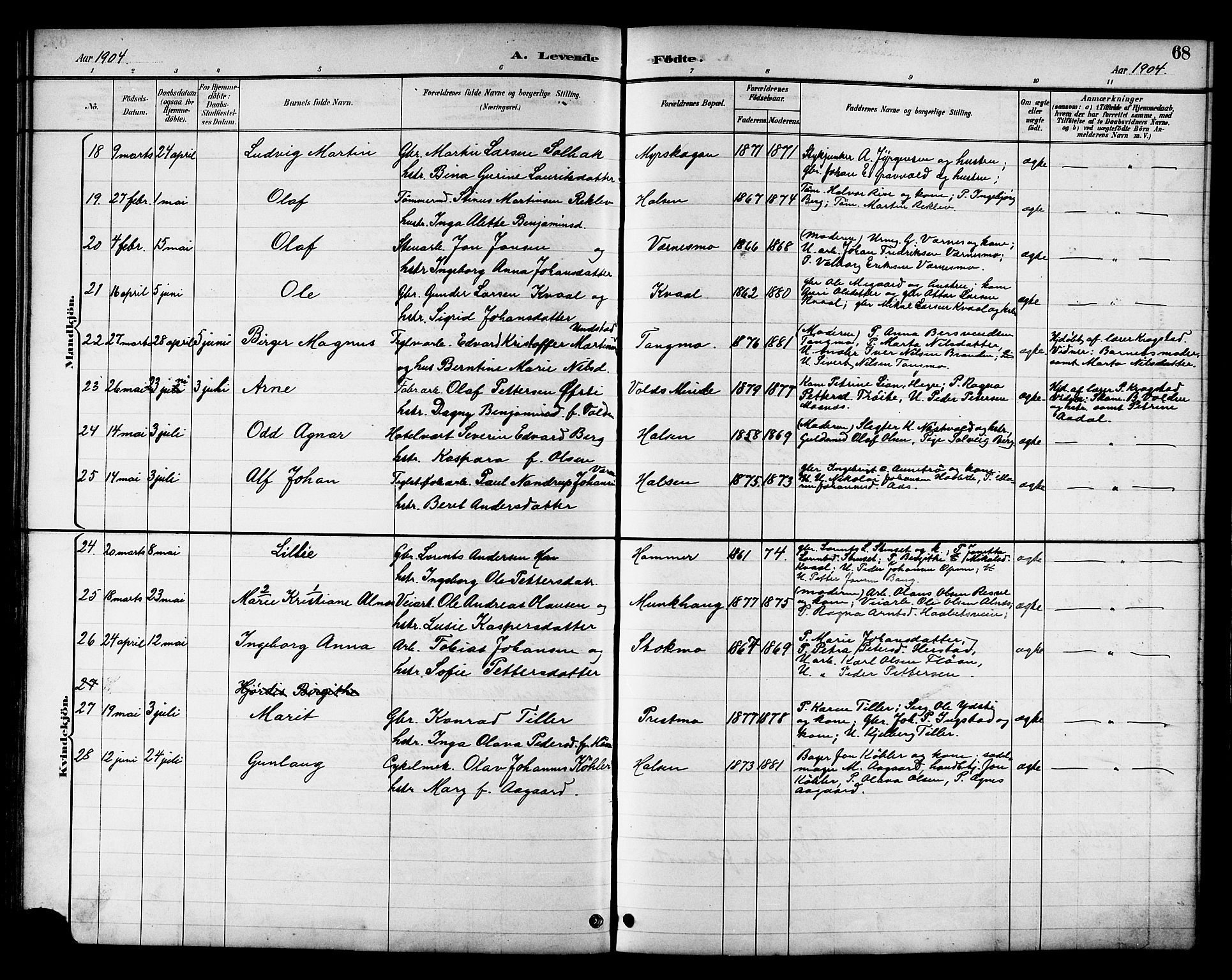 Ministerialprotokoller, klokkerbøker og fødselsregistre - Nord-Trøndelag, AV/SAT-A-1458/709/L0087: Parish register (copy) no. 709C01, 1892-1913, p. 68