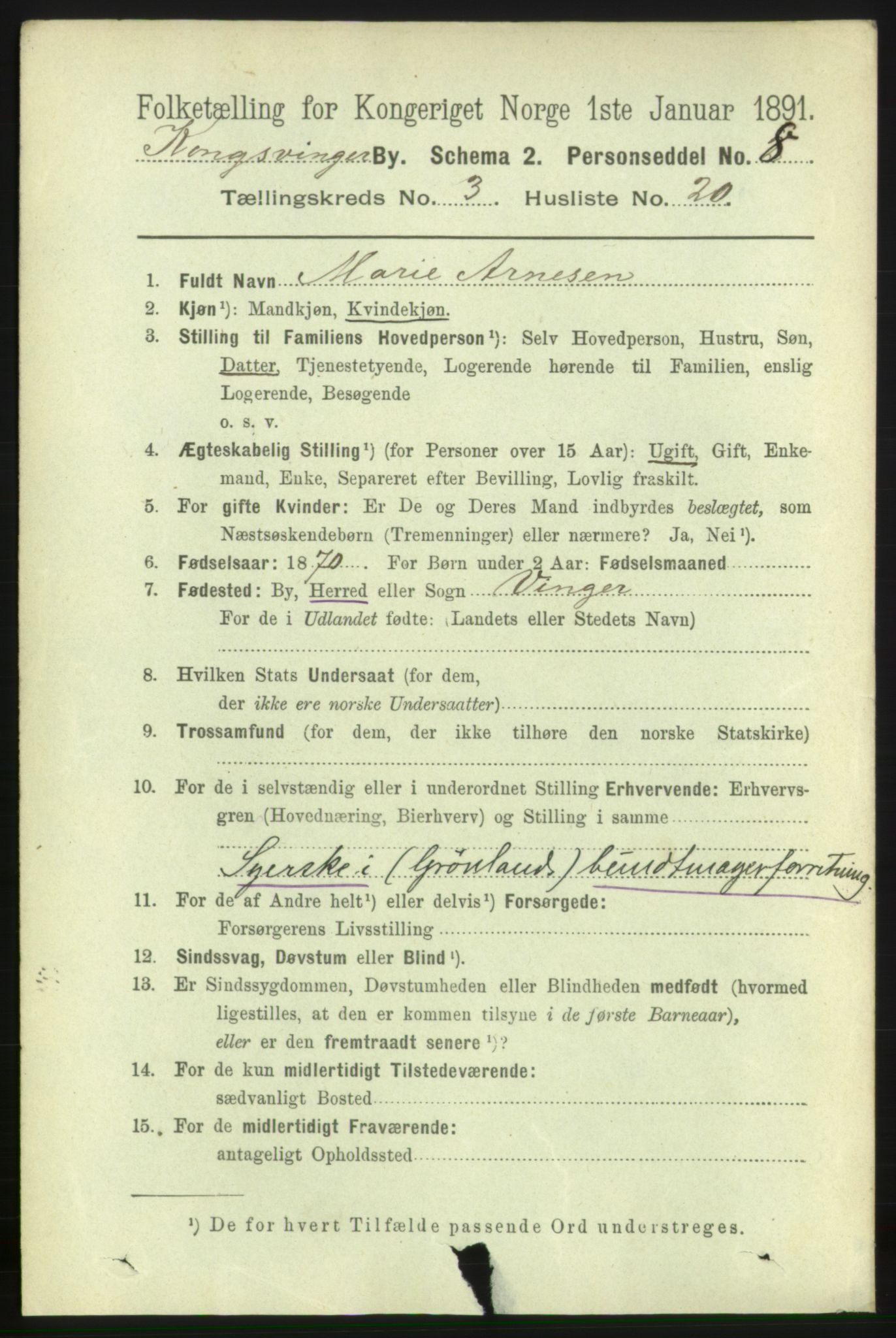 RA, 1891 census for 0402 Kongsvinger, 1891, p. 1347