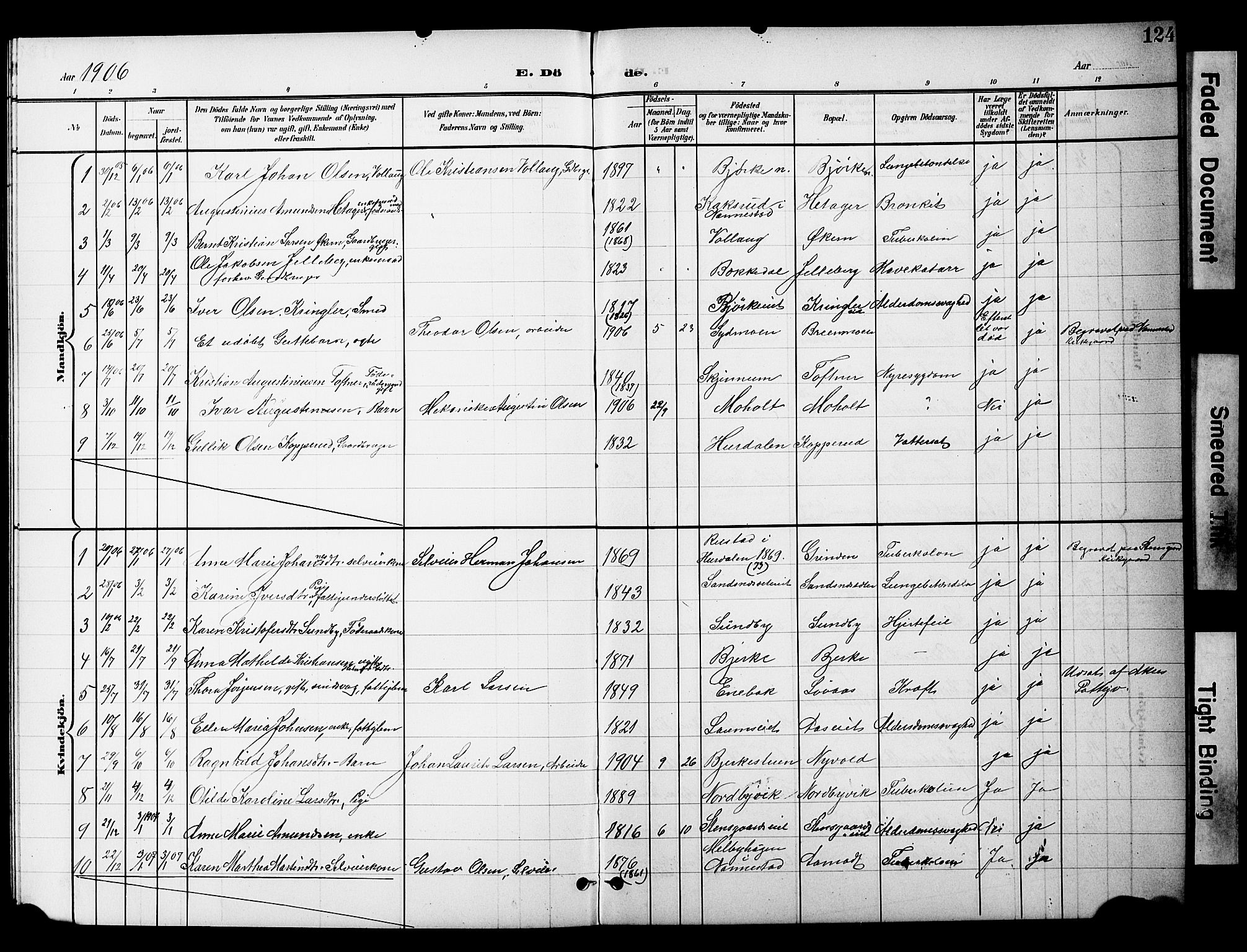Nannestad prestekontor Kirkebøker, SAO/A-10414a/G/Gc/L0001: Parish register (copy) no. III 1, 1901-1916, p. 124