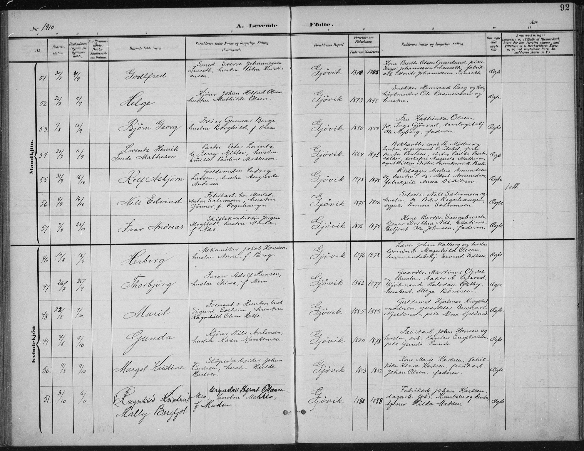 Vardal prestekontor, AV/SAH-PREST-100/H/Ha/Haa/L0013: Parish register (official) no. 13, 1901-1911, p. 92