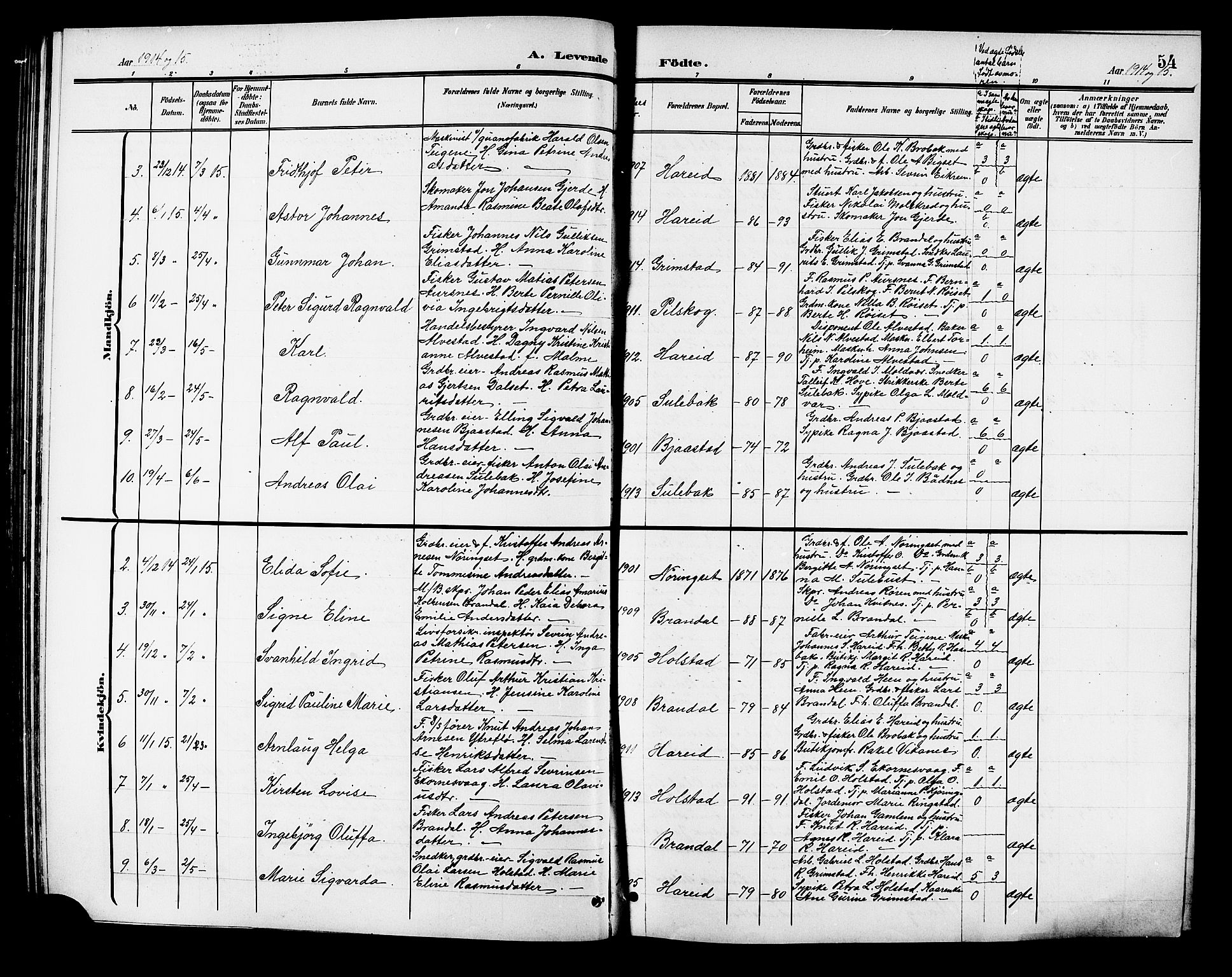 Ministerialprotokoller, klokkerbøker og fødselsregistre - Møre og Romsdal, AV/SAT-A-1454/510/L0126: Parish register (copy) no. 510C03, 1900-1922, p. 54