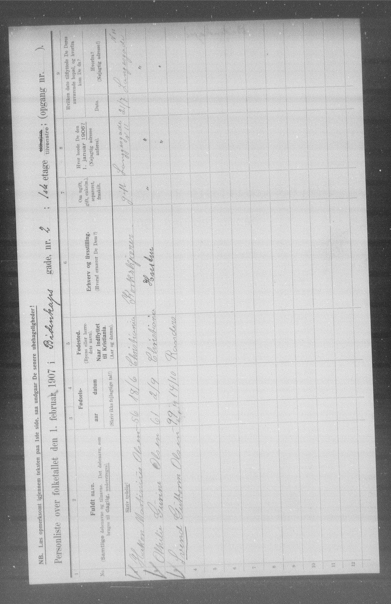 OBA, Municipal Census 1907 for Kristiania, 1907, p. 2572