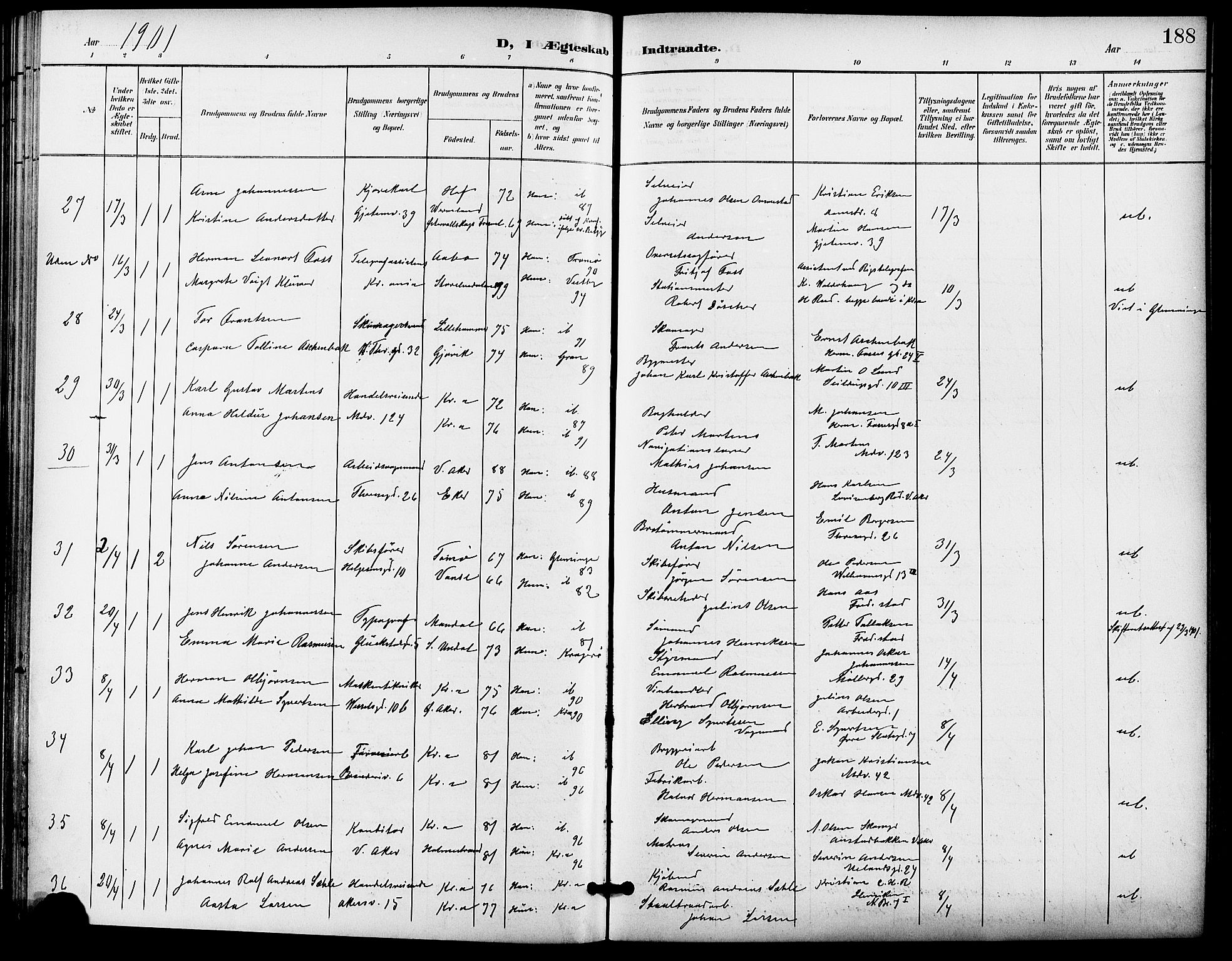 Gamle Aker prestekontor Kirkebøker, SAO/A-10617a/F/L0012: Parish register (official) no. 12, 1898-1910, p. 188