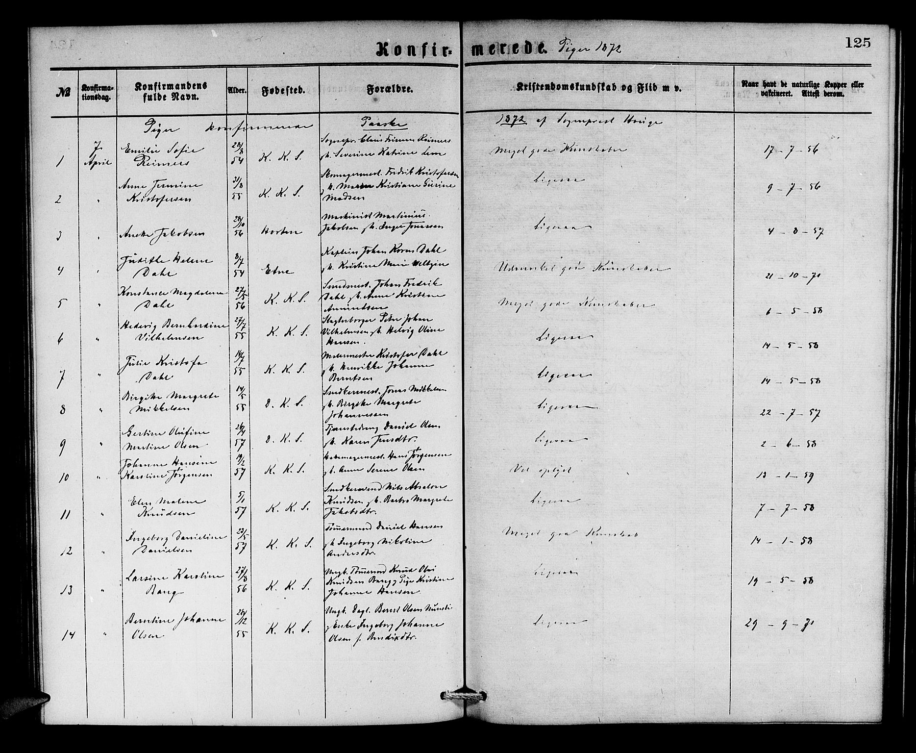 Korskirken sokneprestembete, SAB/A-76101/H/Hab: Parish register (copy) no. C 2, 1869-1879, p. 125
