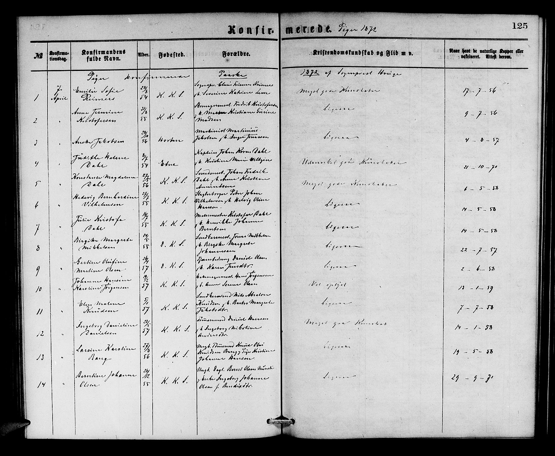 Korskirken sokneprestembete, AV/SAB-A-76101/H/Hab: Parish register (copy) no. C 2, 1869-1879, p. 125