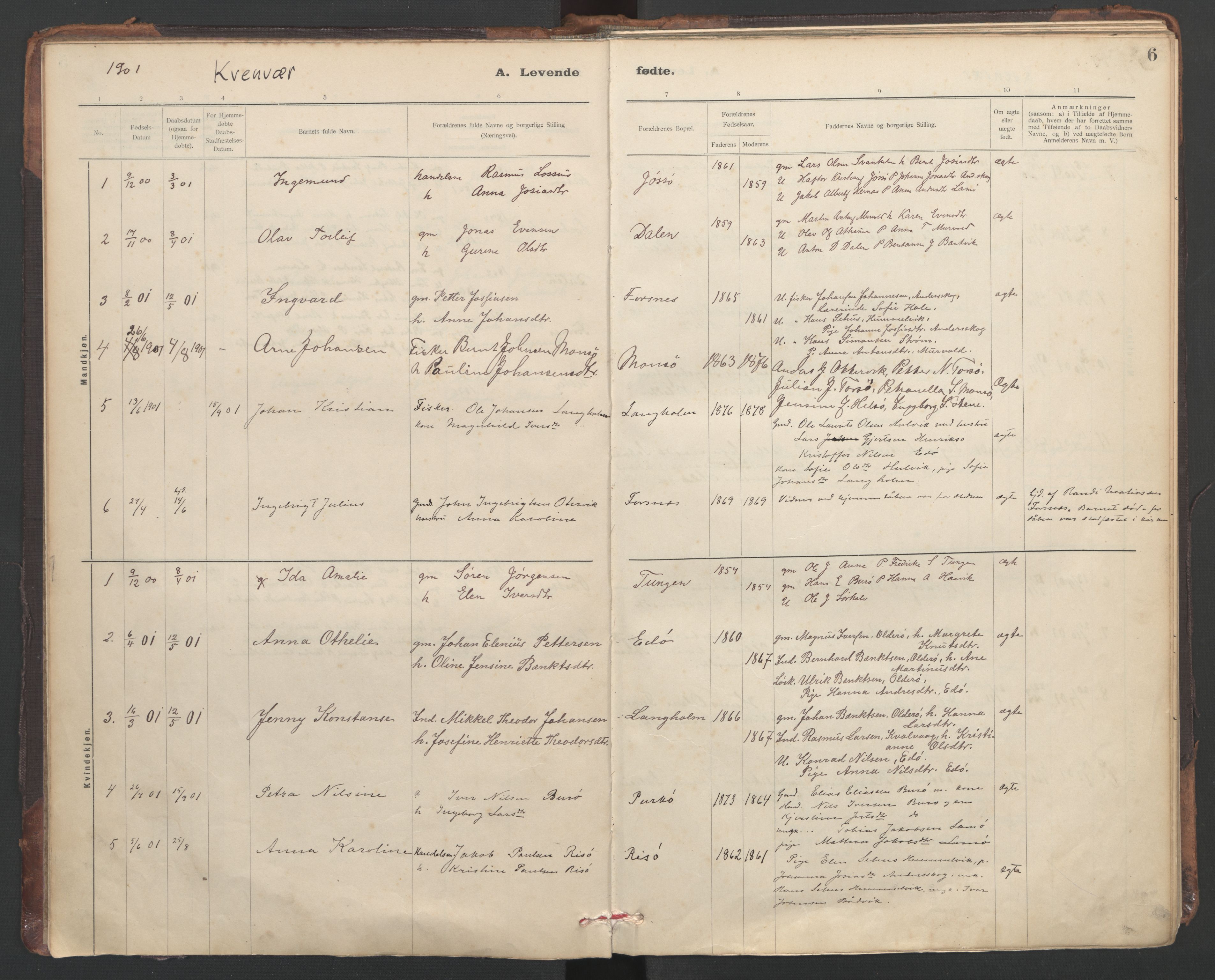Ministerialprotokoller, klokkerbøker og fødselsregistre - Sør-Trøndelag, SAT/A-1456/635/L0552: Parish register (official) no. 635A02, 1899-1919, p. 6