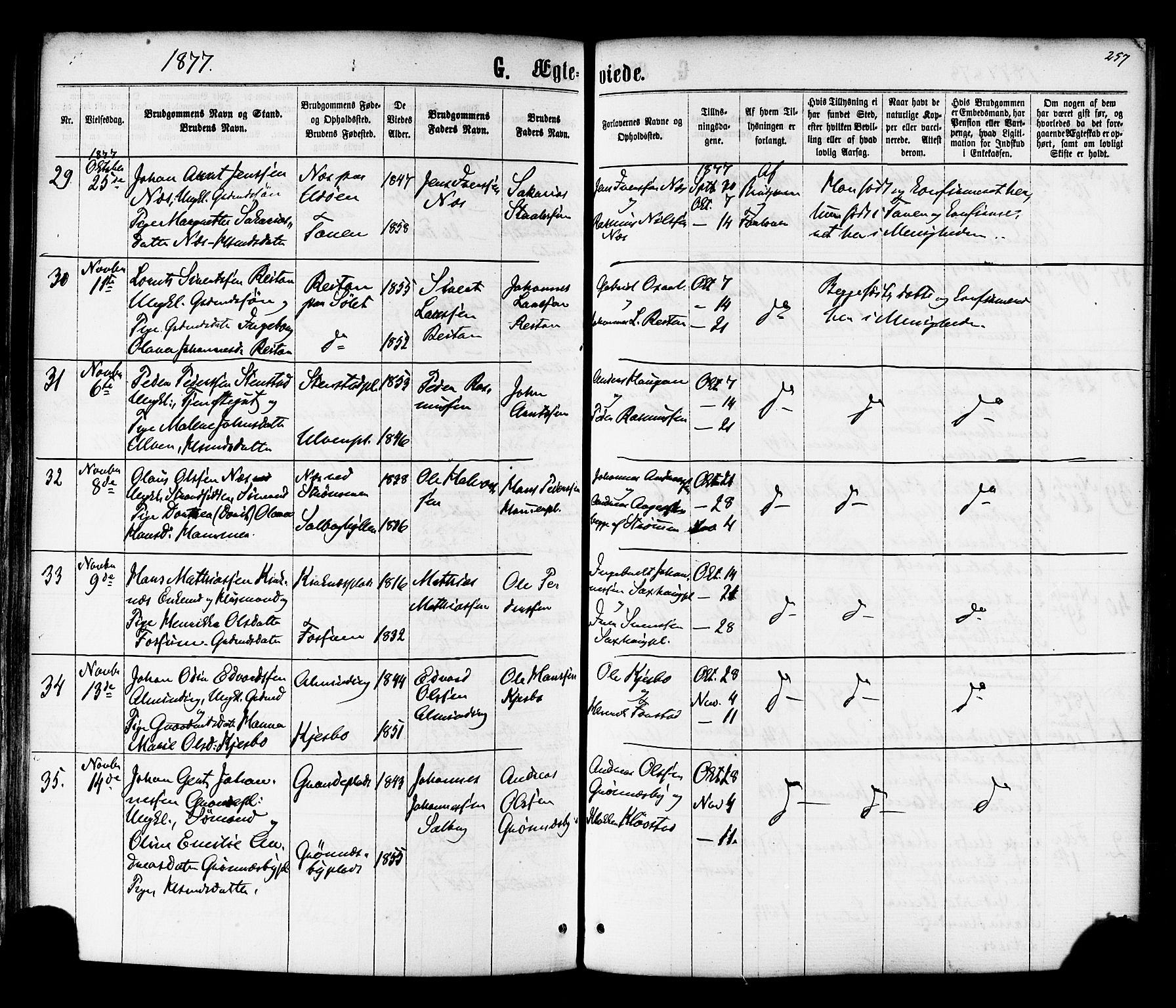 Ministerialprotokoller, klokkerbøker og fødselsregistre - Nord-Trøndelag, AV/SAT-A-1458/730/L0284: Parish register (official) no. 730A09, 1866-1878, p. 257