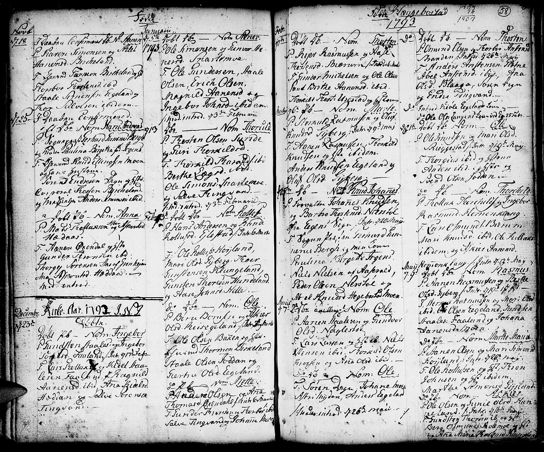 Hægebostad sokneprestkontor, SAK/1111-0024/F/Fa/Faa/L0001: Parish register (official) no. A 1 /1, 1760-1820, p. 58