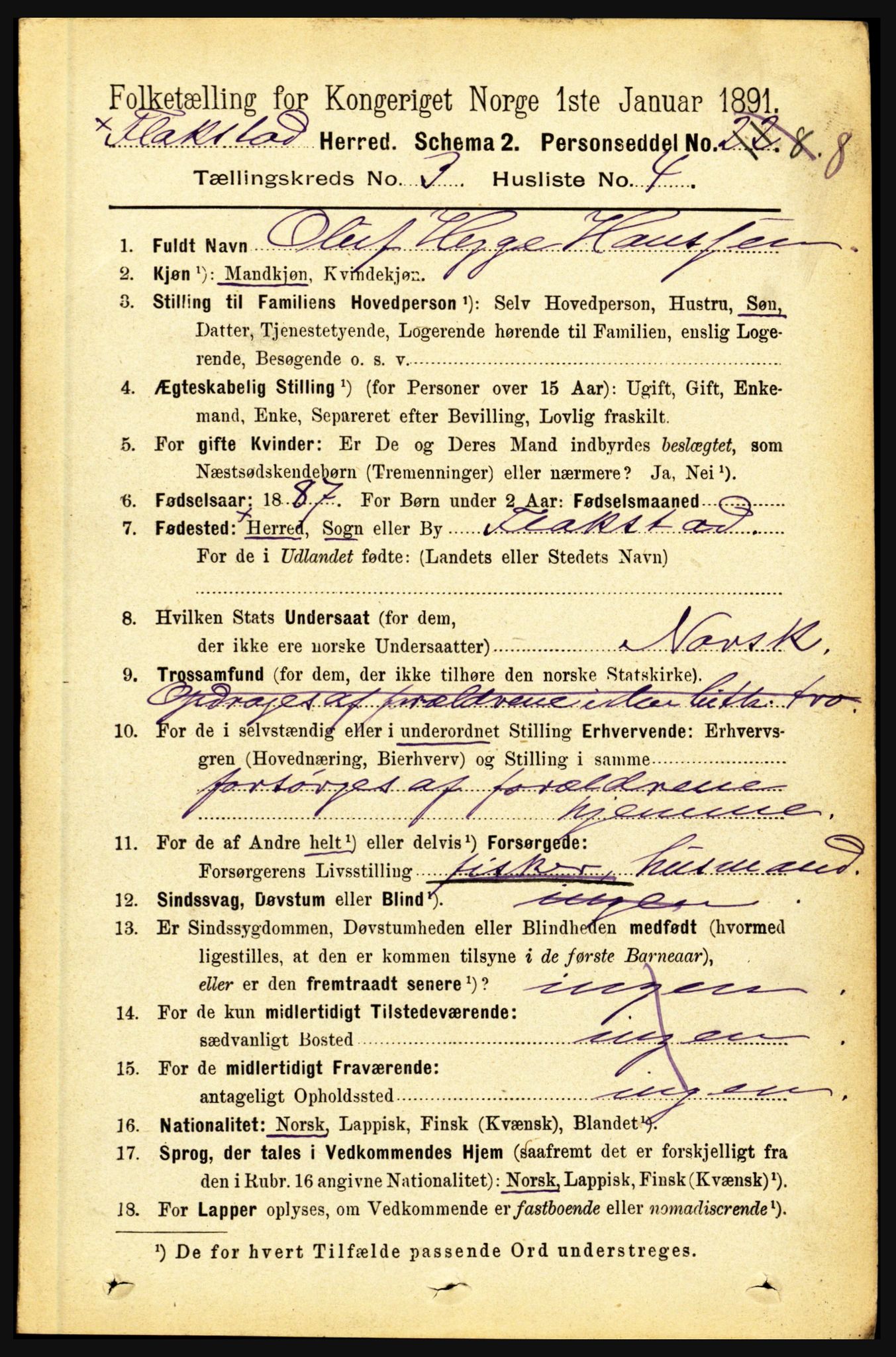RA, 1891 census for 1859 Flakstad, 1891, p. 1320