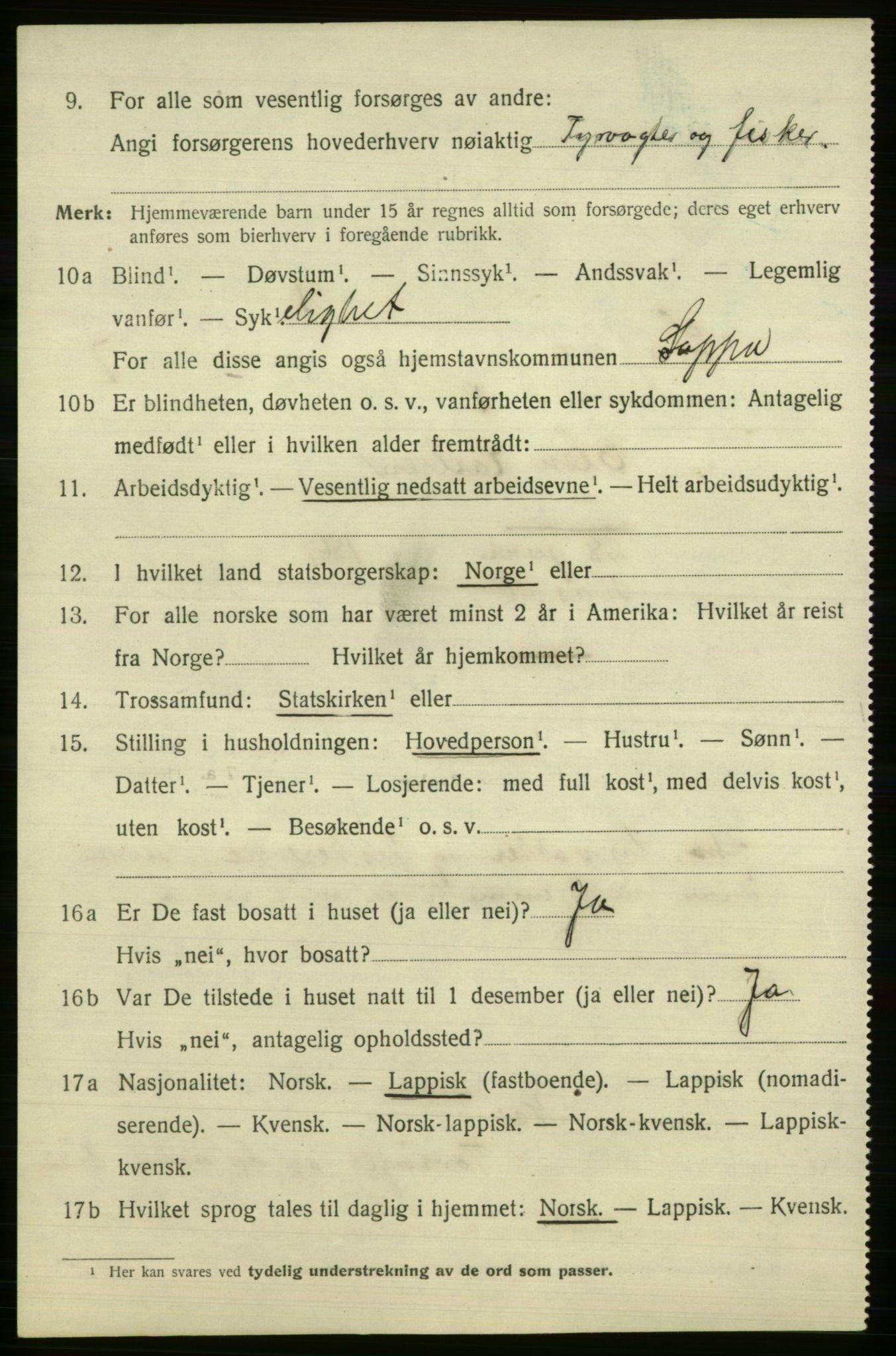 SATØ, 1920 census for Loppa, 1920, p. 3077