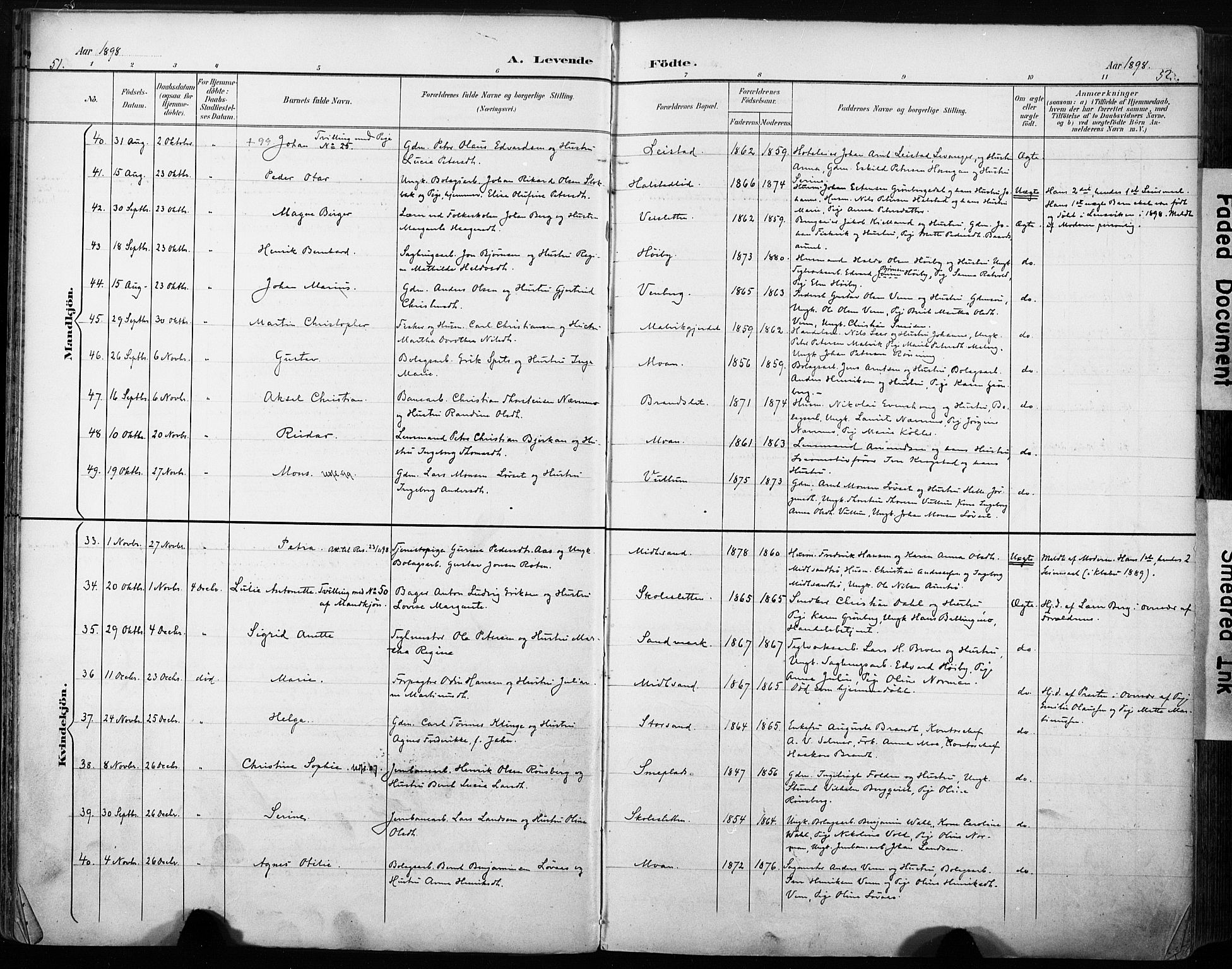 Ministerialprotokoller, klokkerbøker og fødselsregistre - Sør-Trøndelag, SAT/A-1456/616/L0411: Parish register (official) no. 616A08, 1894-1906, p. 51-52
