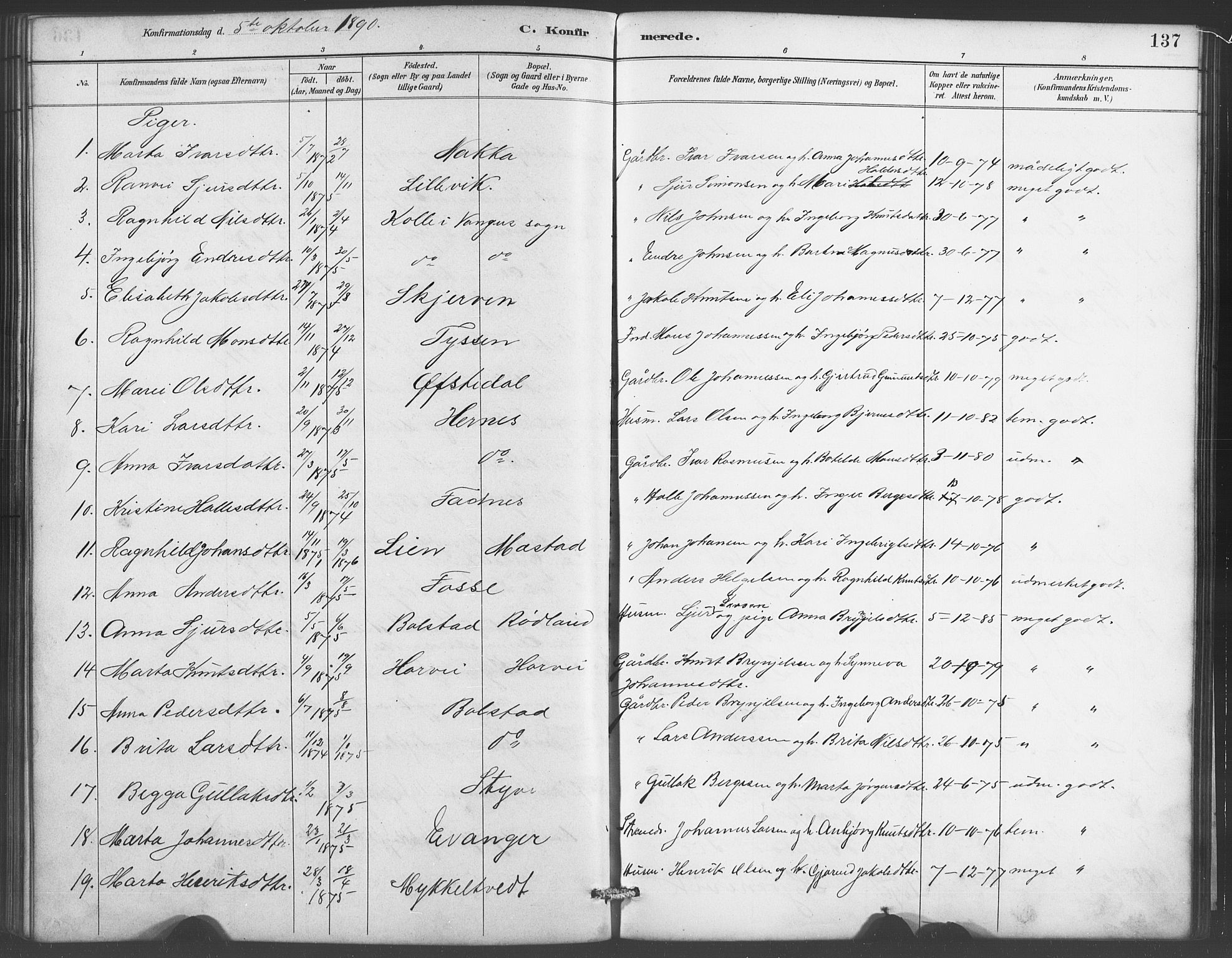 Evanger sokneprestembete, SAB/A-99924: Parish register (copy) no. A 4, 1887-1897, p. 137