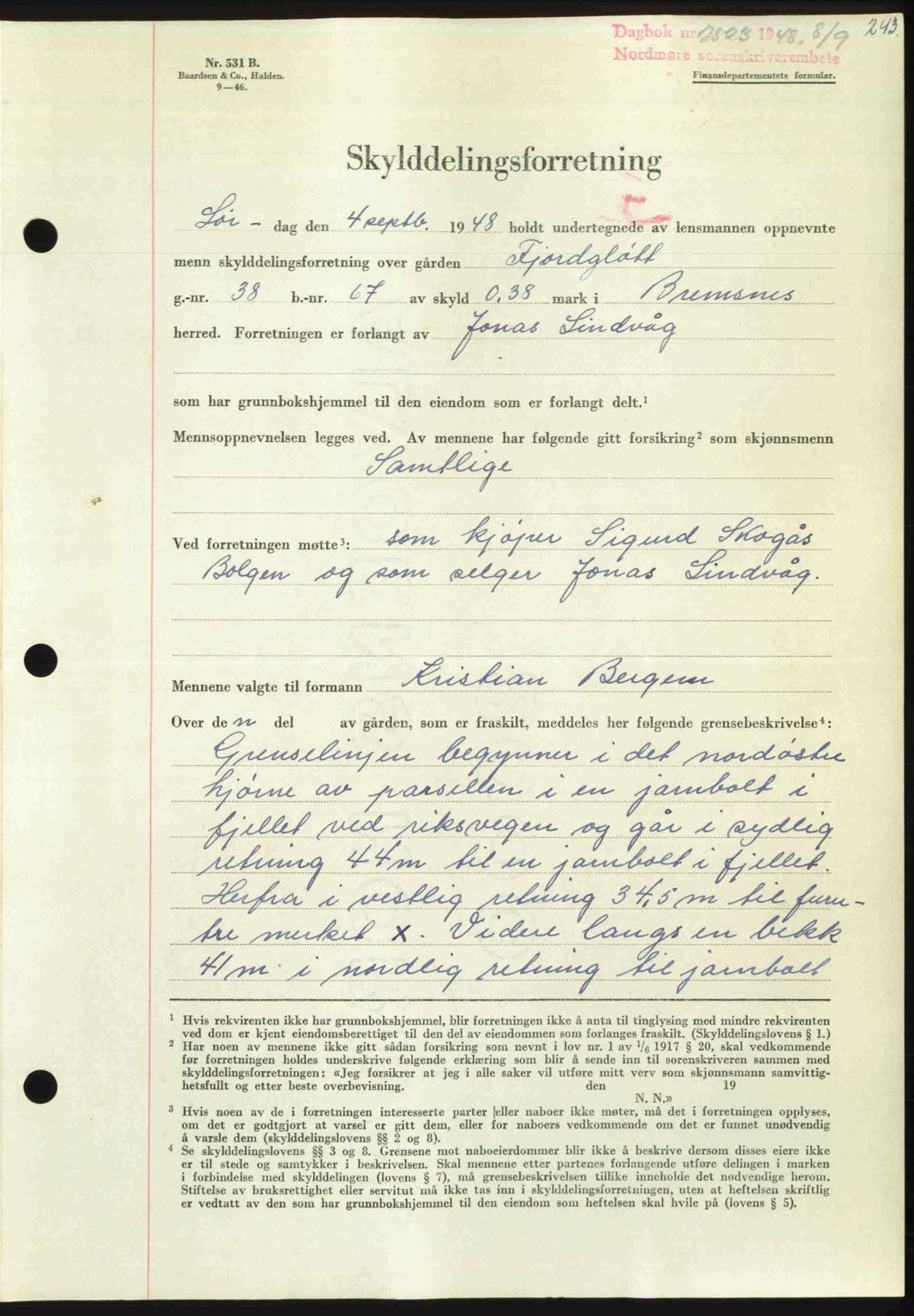 Nordmøre sorenskriveri, AV/SAT-A-4132/1/2/2Ca: Mortgage book no. A109, 1948-1948, Diary no: : 2523/1948