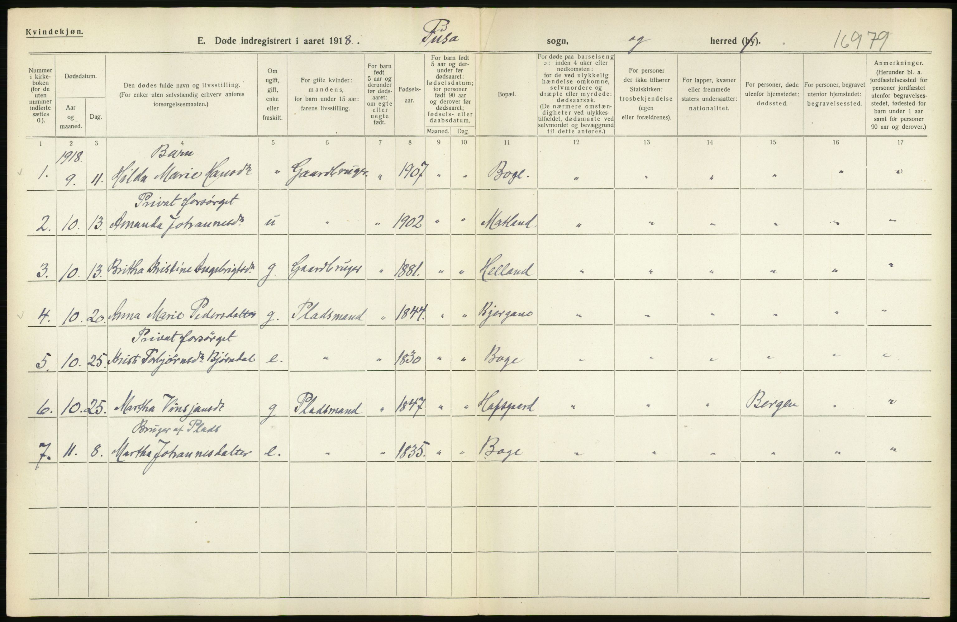 Statistisk sentralbyrå, Sosiodemografiske emner, Befolkning, AV/RA-S-2228/D/Df/Dfb/Dfbh/L0036: Hordaland fylke: Døde., 1918, p. 446