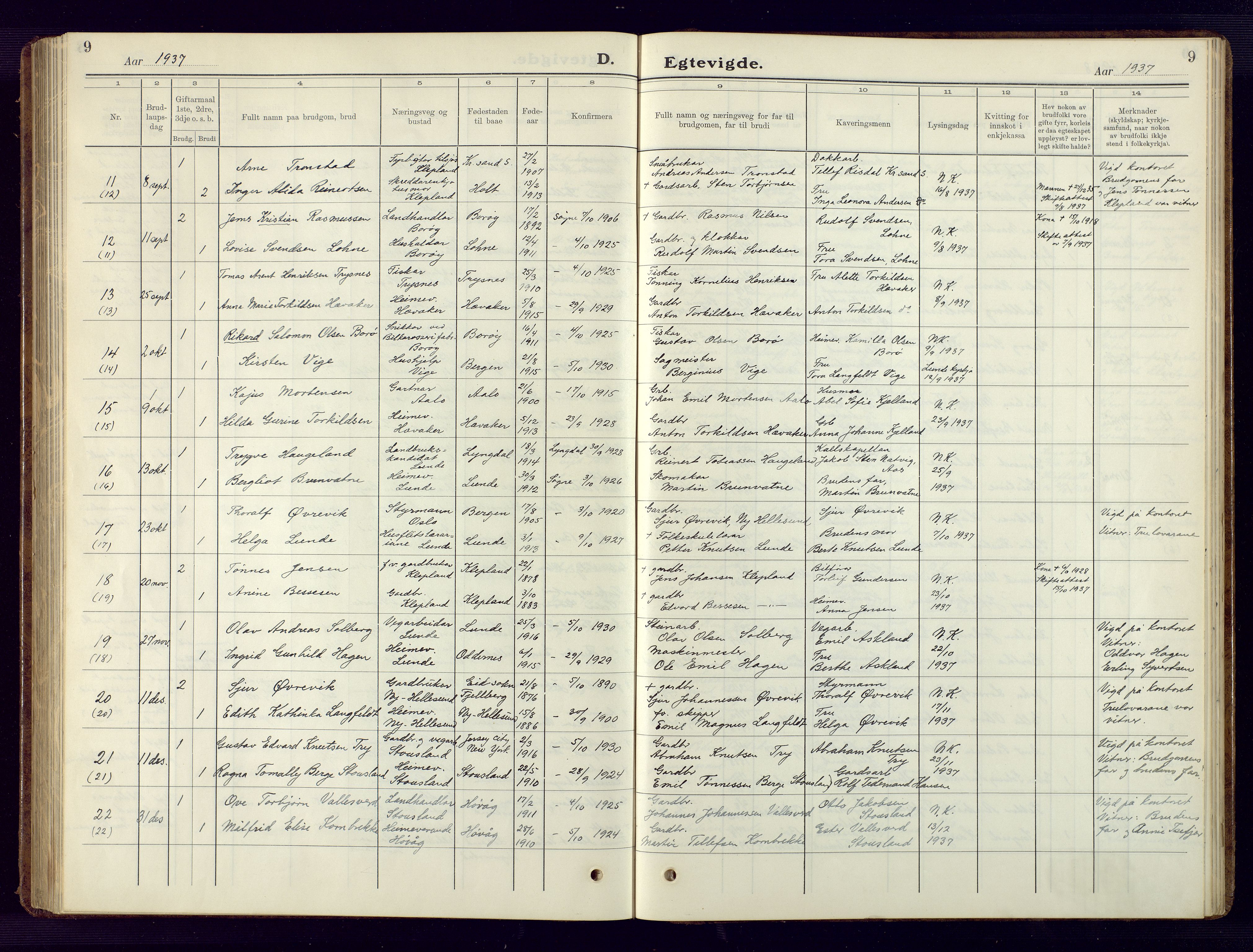 Søgne sokneprestkontor, SAK/1111-0037/F/Fb/Fbb/L0008: Parish register (copy) no. B 8, 1932-1949, p. 9