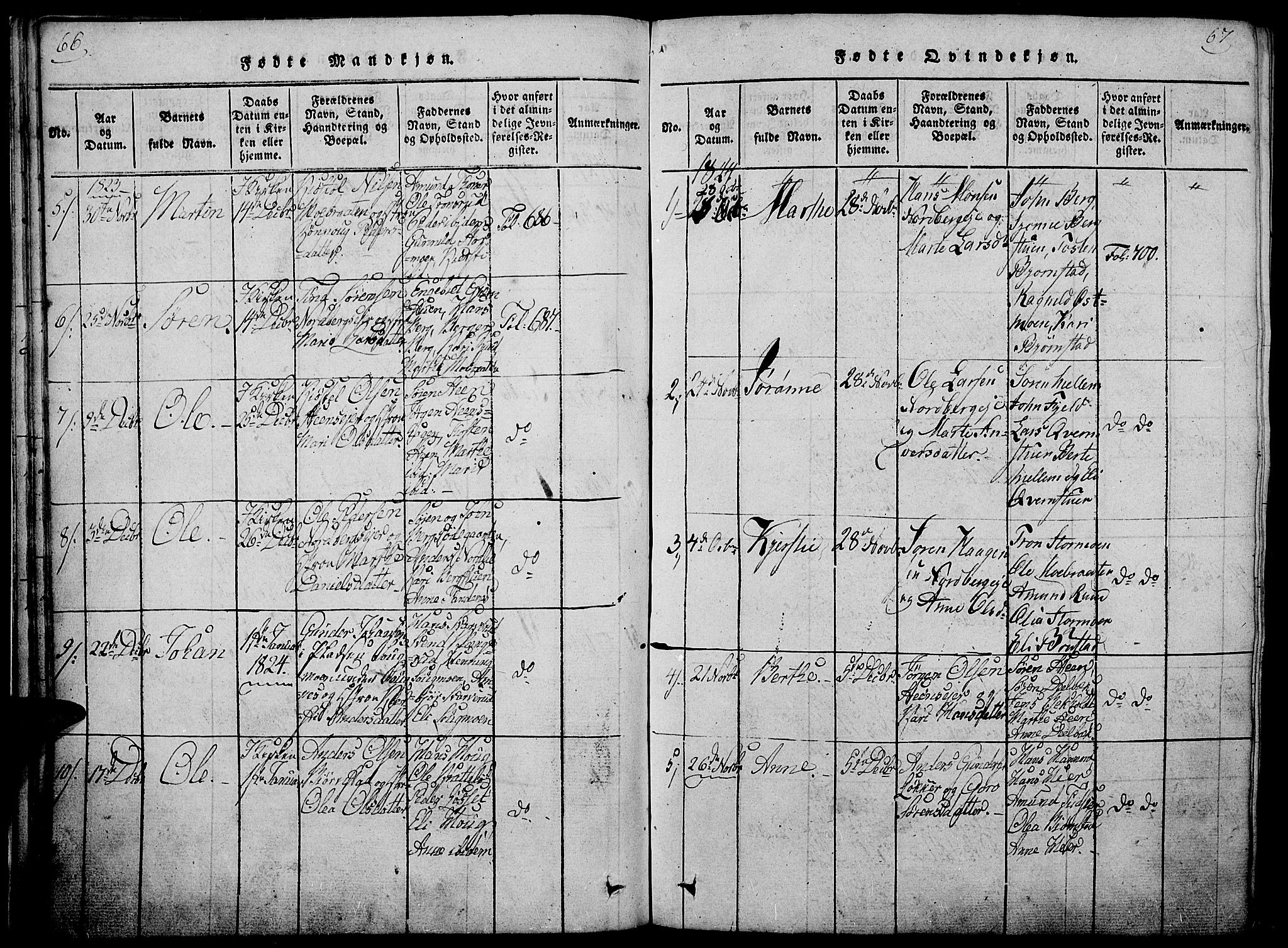 Nord-Odal prestekontor, AV/SAH-PREST-032/H/Ha/Haa/L0001: Parish register (official) no. 1, 1819-1838, p. 66-67