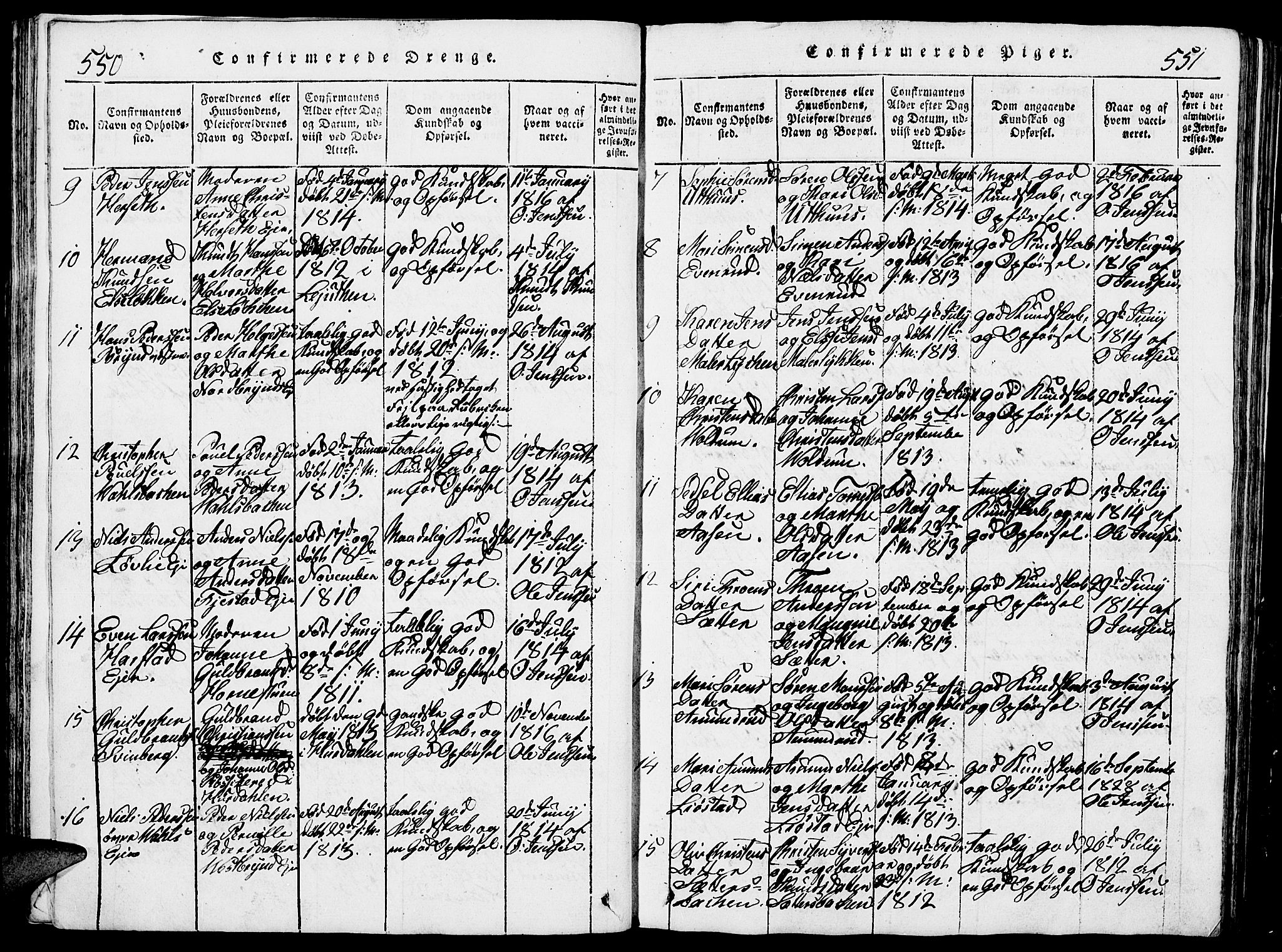 Romedal prestekontor, SAH/PREST-004/L/L0005: Parish register (copy) no. 5, 1814-1829, p. 550-551