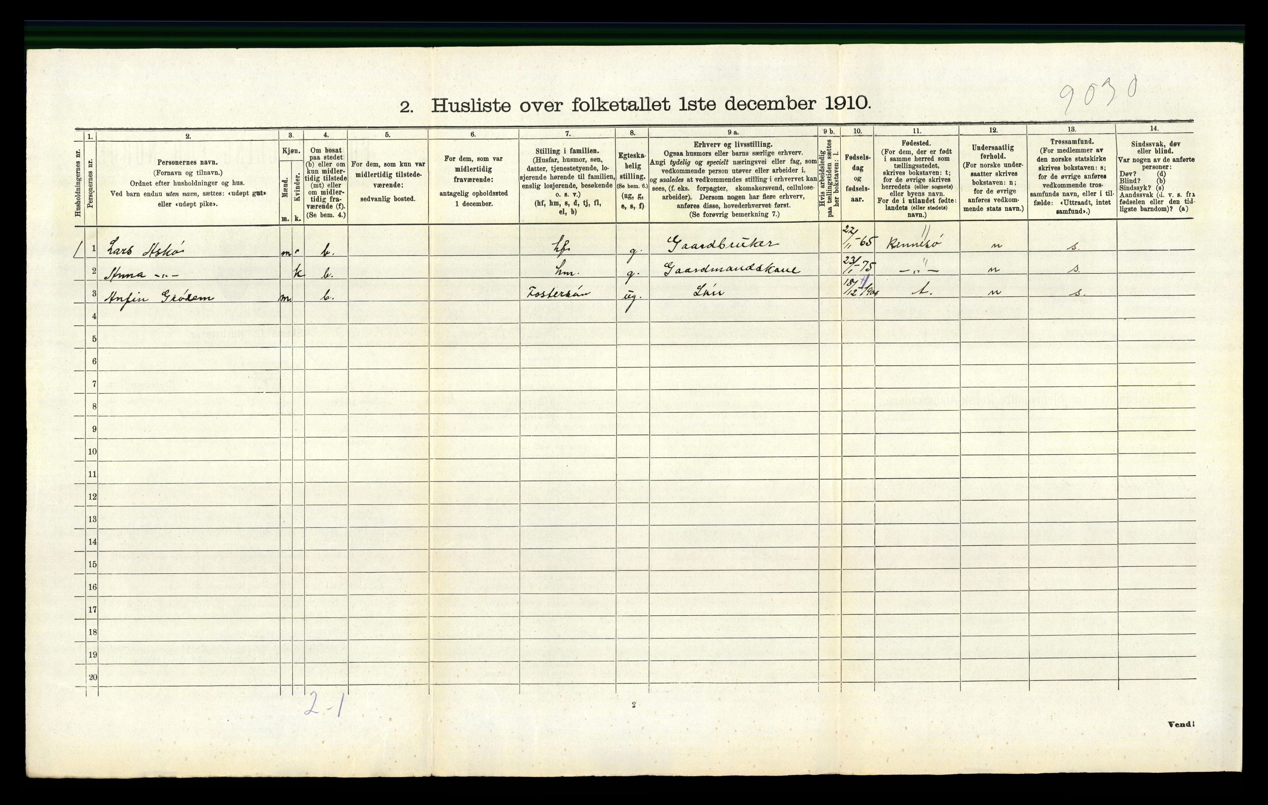 RA, 1910 census for Hetland, 1910, p. 1308