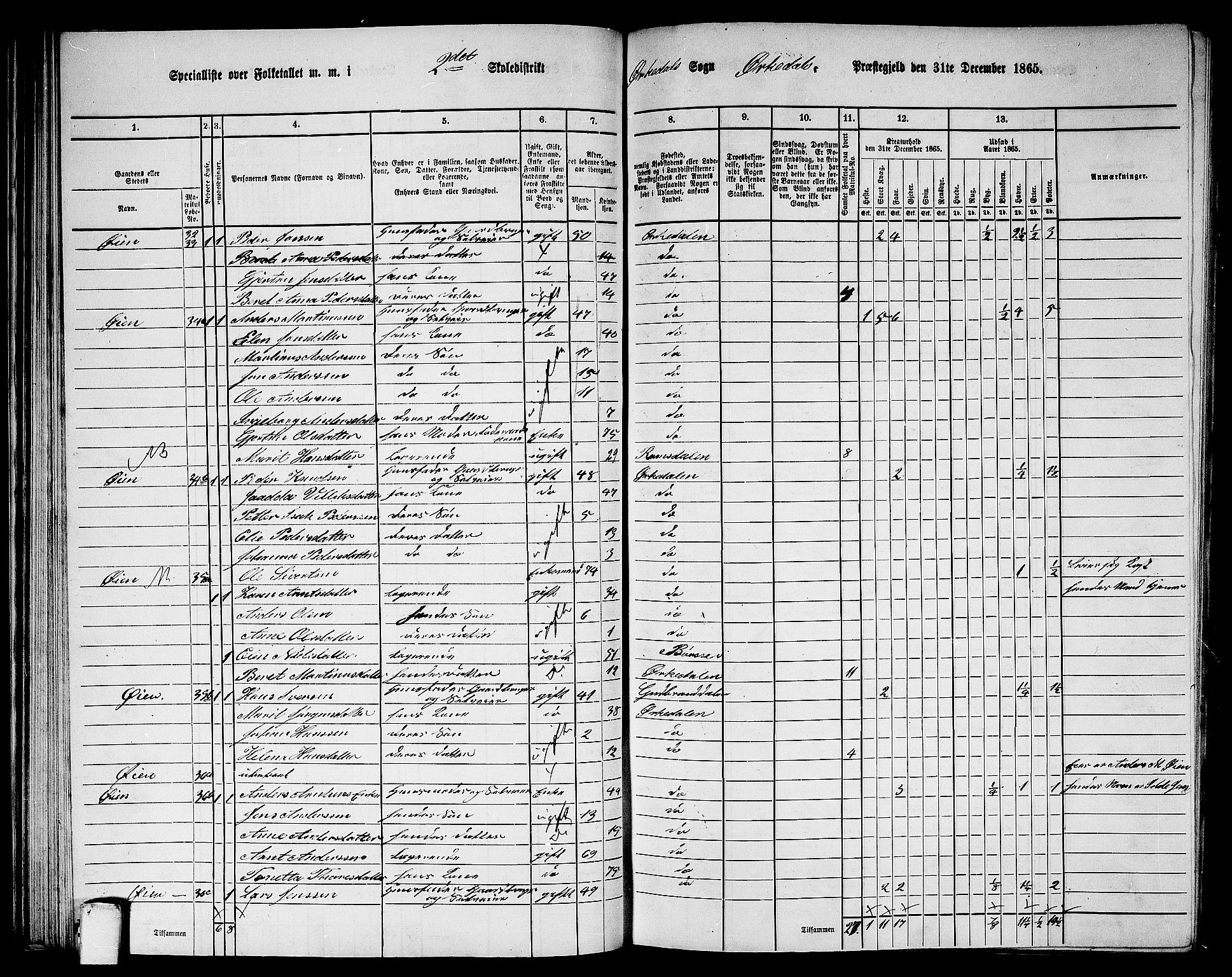 RA, 1865 census for Orkdal, 1865, p. 67