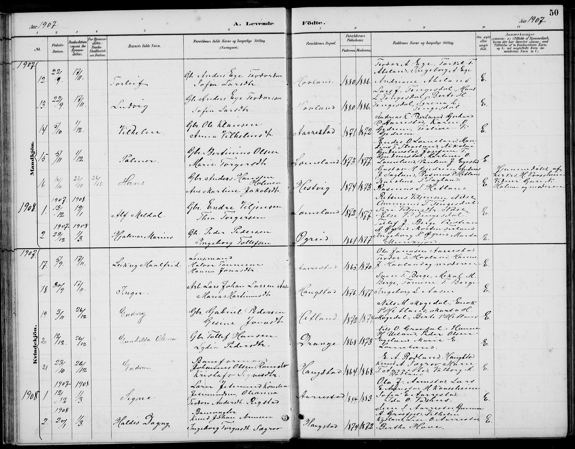 Helleland sokneprestkontor, SAST/A-101810: Parish register (copy) no. B 4, 1887-1941, p. 50