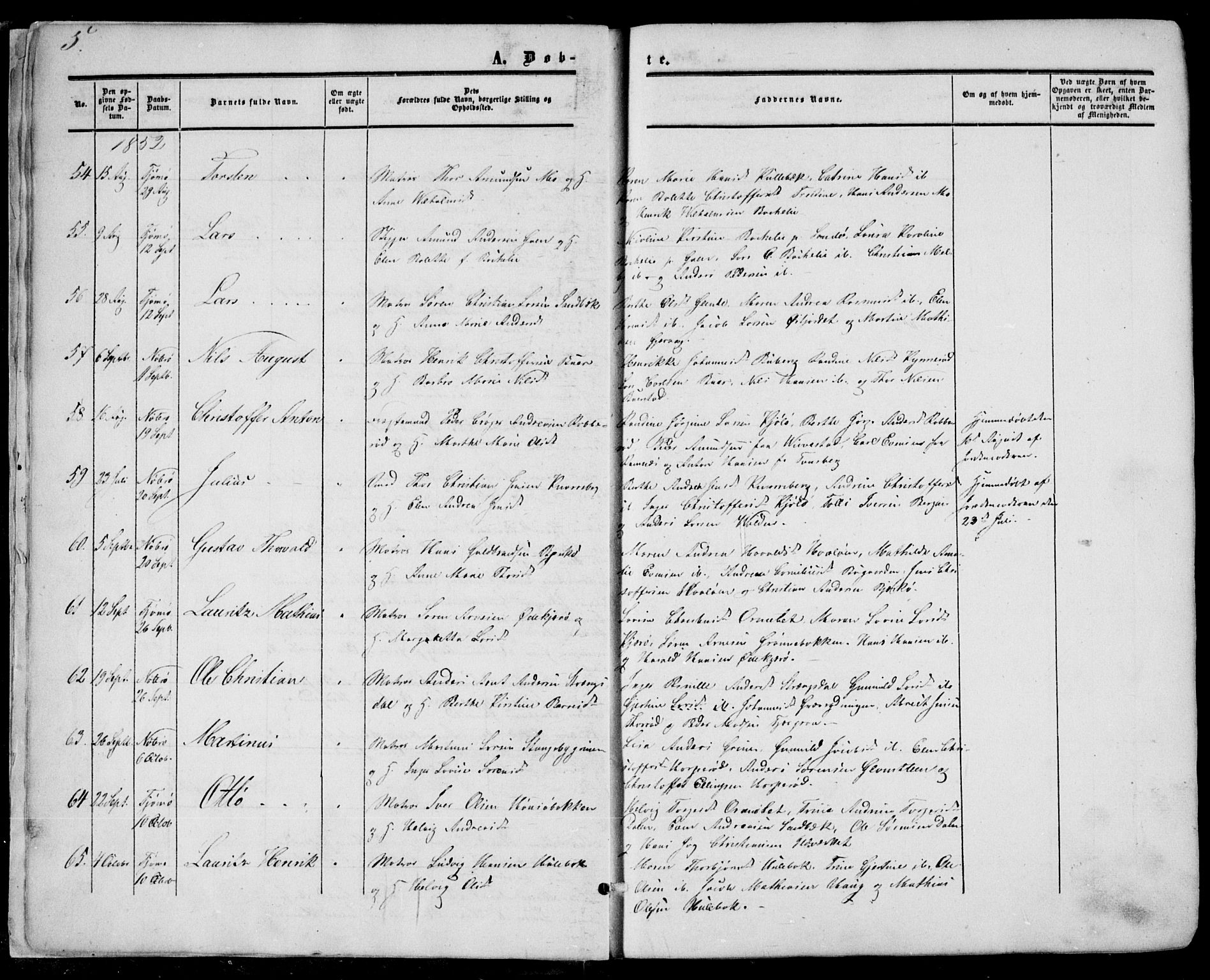 Nøtterøy kirkebøker, AV/SAKO-A-354/F/Fa/L0006: Parish register (official) no. I 6, 1852-1864, p. 5