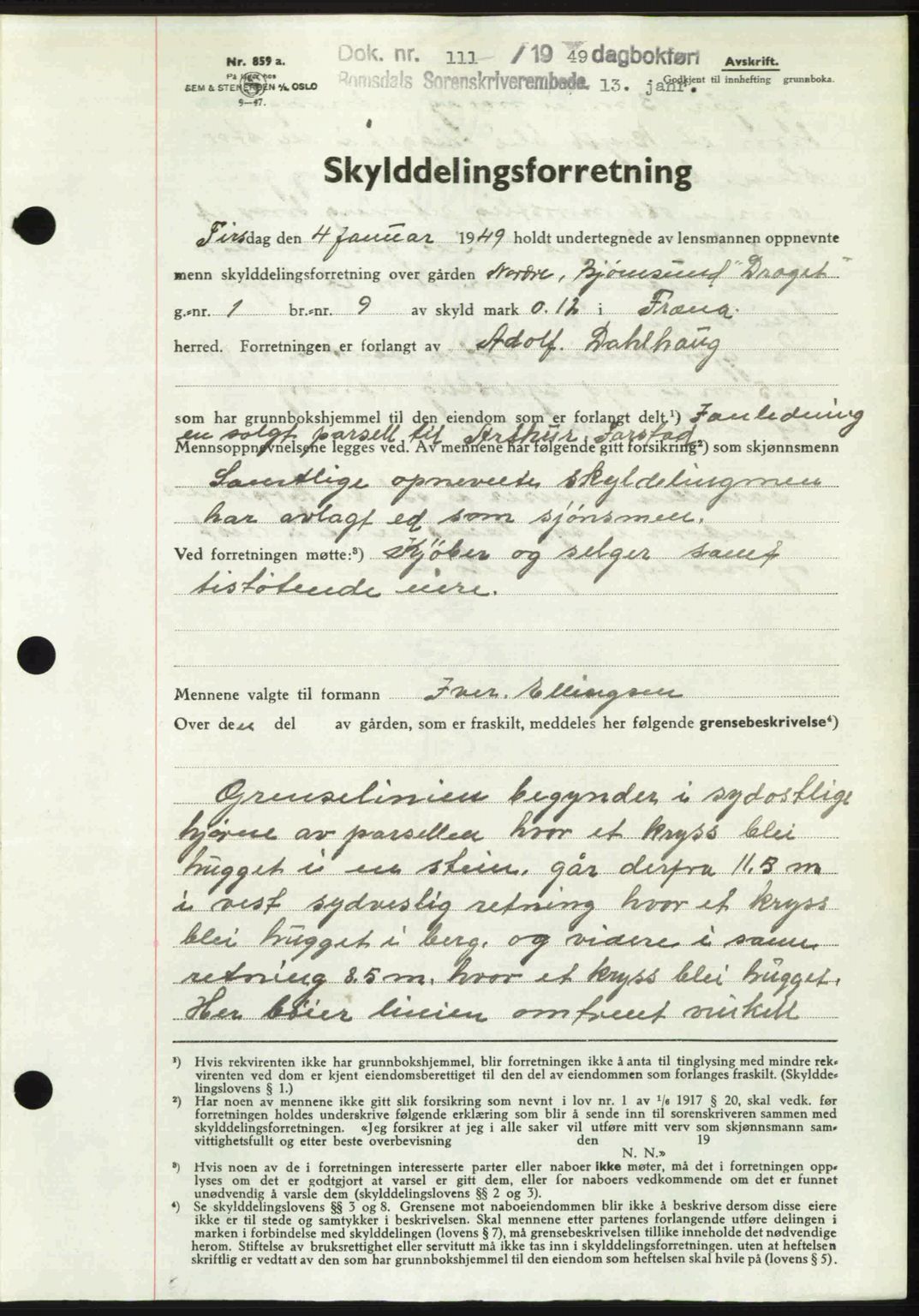 Romsdal sorenskriveri, AV/SAT-A-4149/1/2/2C: Mortgage book no. A28, 1948-1949, Diary no: : 111/1949