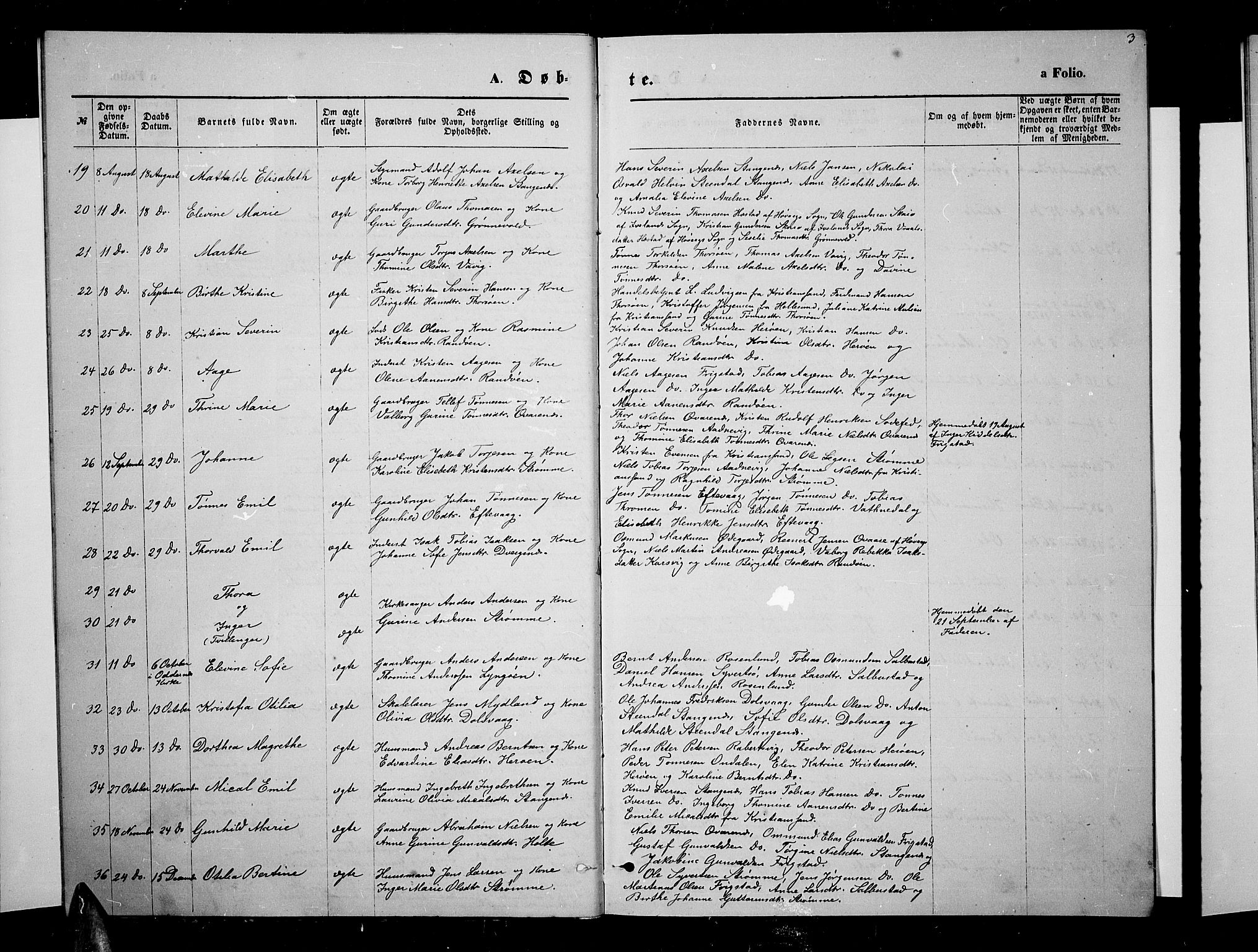 Oddernes sokneprestkontor, SAK/1111-0033/F/Fb/Fbb/L0001: Parish register (copy) no. B 1, 1871-1888, p. 3