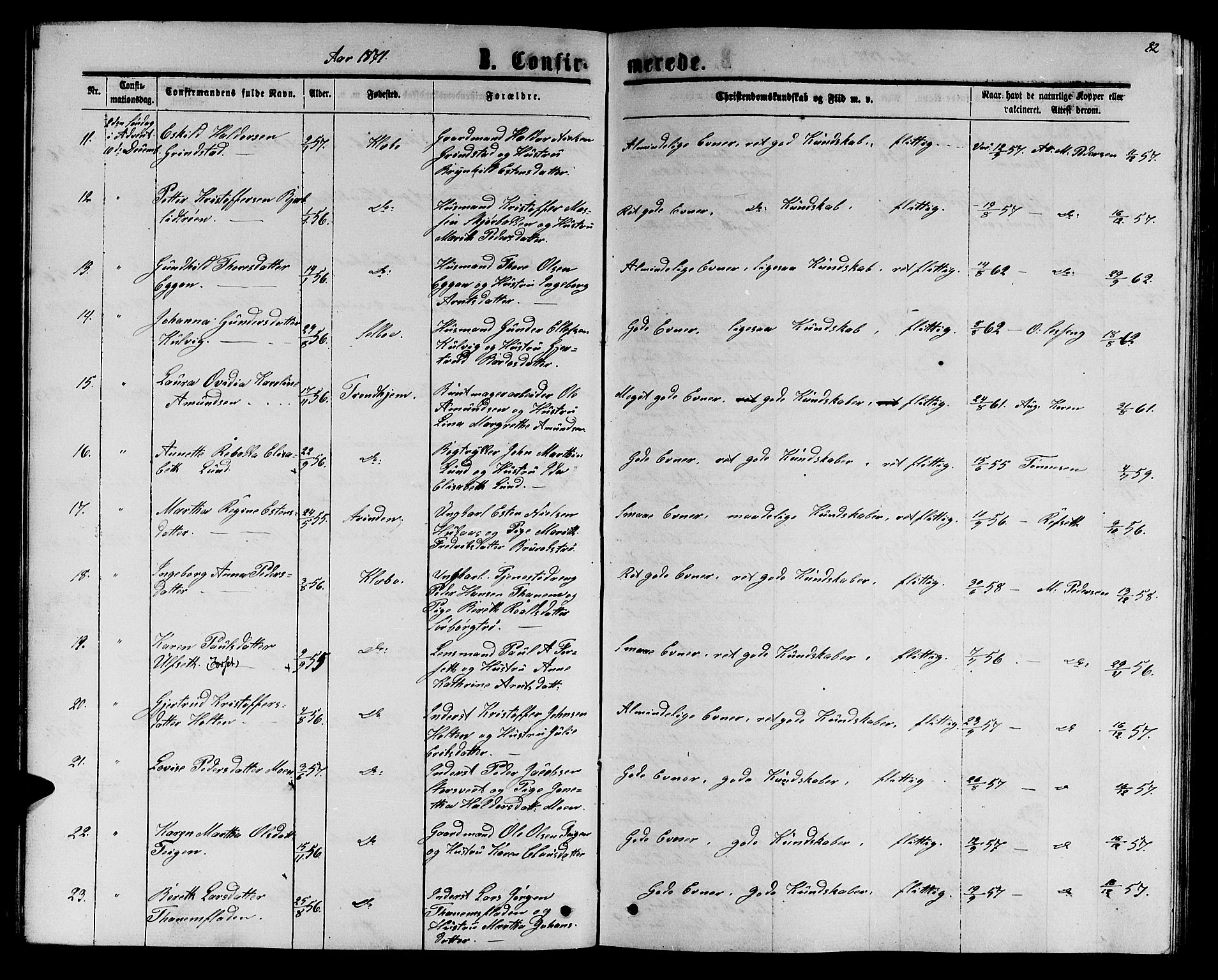 Ministerialprotokoller, klokkerbøker og fødselsregistre - Sør-Trøndelag, SAT/A-1456/618/L0451: Parish register (copy) no. 618C02, 1865-1883, p. 82
