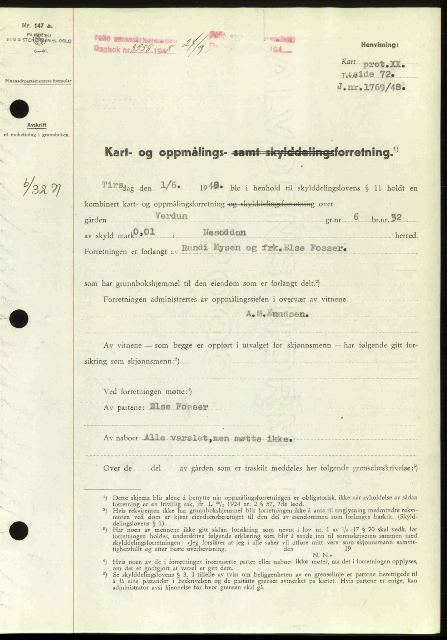 Follo sorenskriveri, SAO/A-10274/G/Ga/Gaa/L0085: Mortgage book no. I 85, 1948-1948, Diary no: : 3558/1948