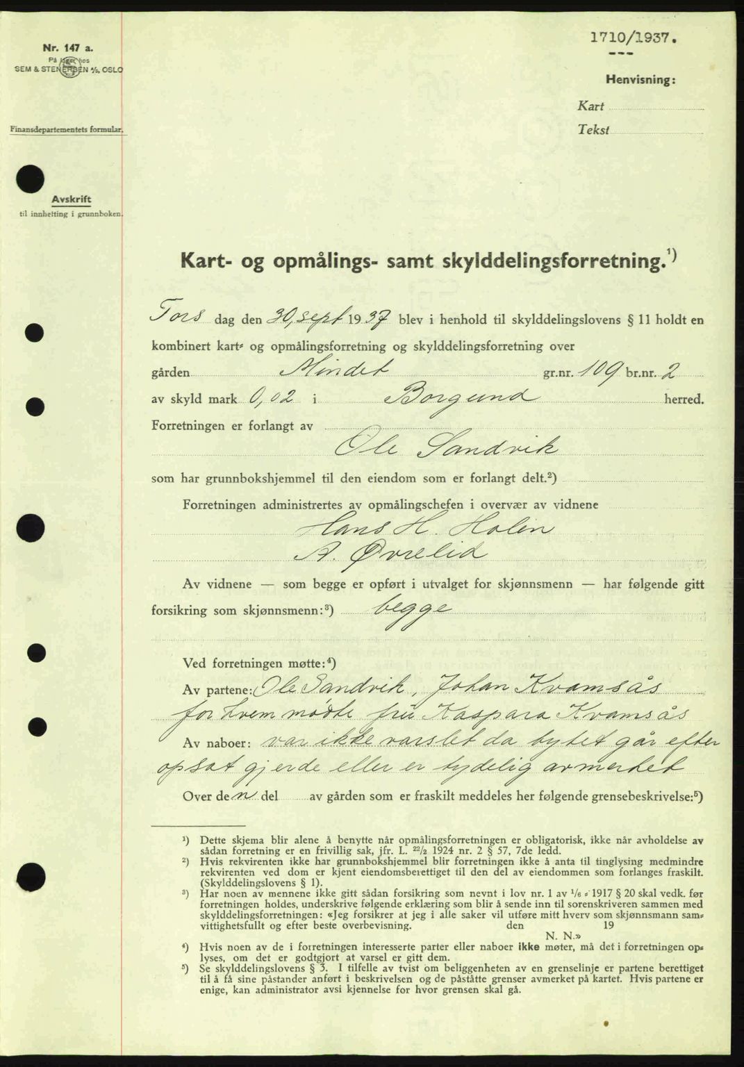 Nordre Sunnmøre sorenskriveri, AV/SAT-A-0006/1/2/2C/2Ca: Mortgage book no. A4, 1937-1938, Diary no: : 1710/1937