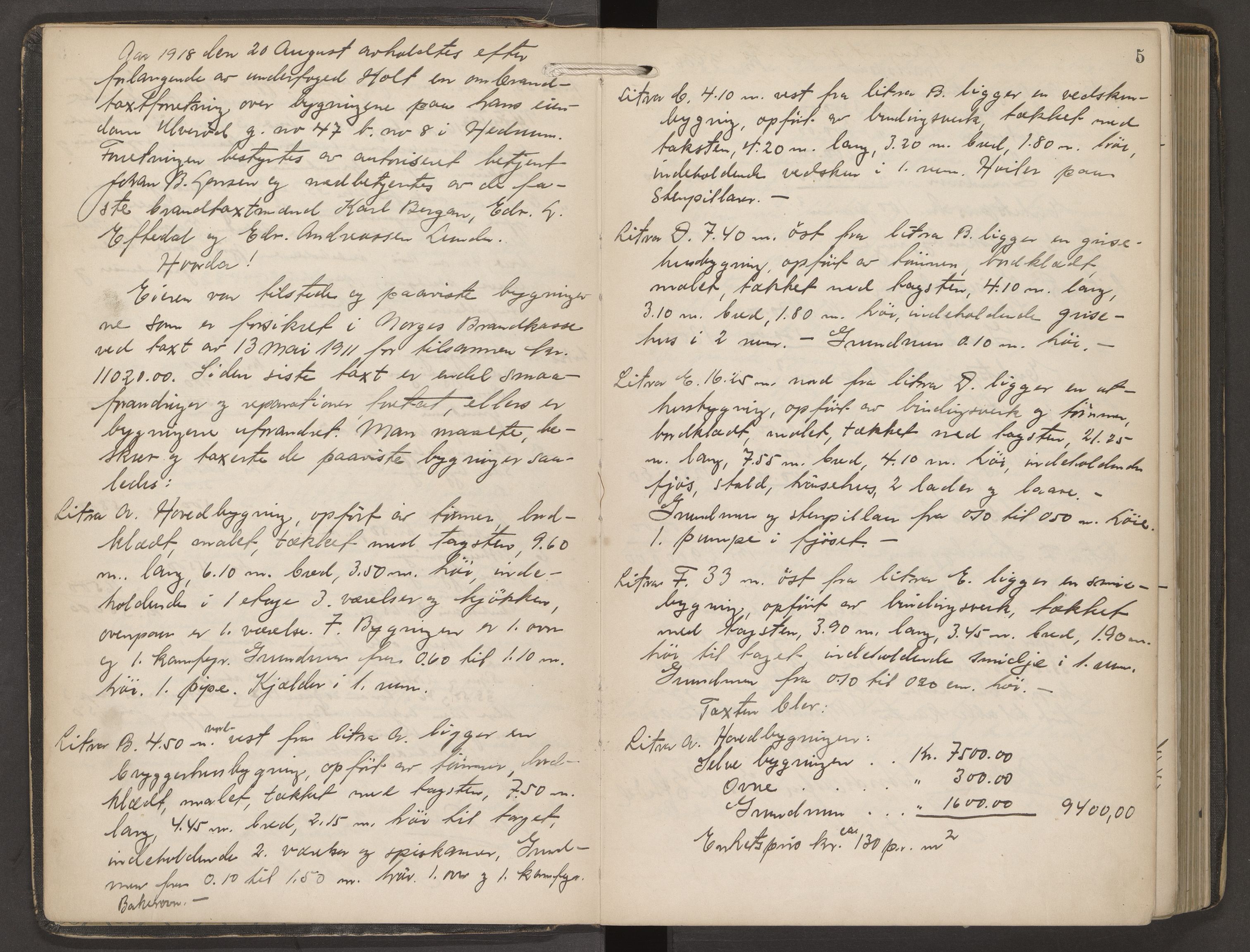 Hedrum lensmannskontor, AV/SAKO-A-536/Y/Yc/Yca/L0004: Branntakstprotokoll, 1918-1927