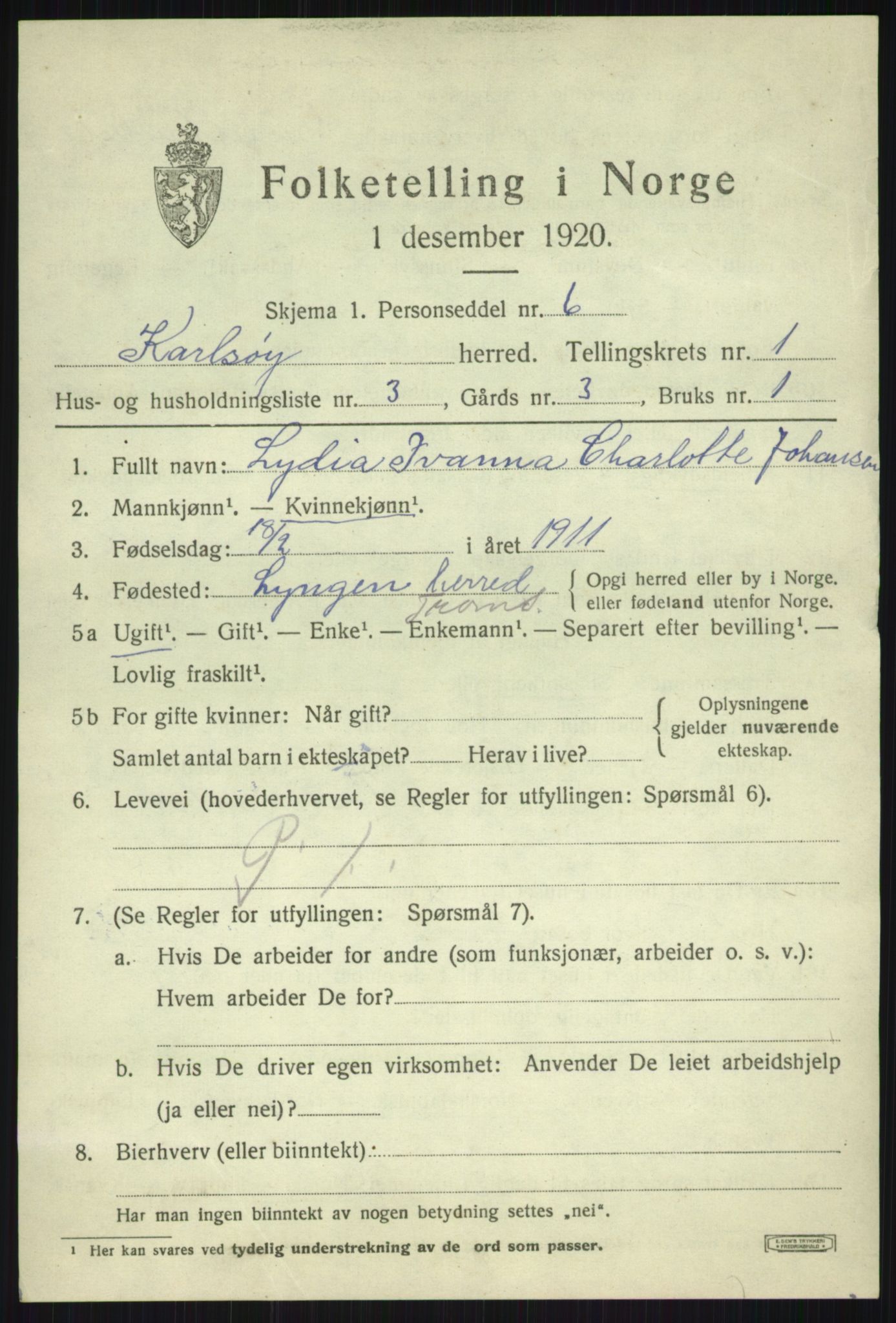 SATØ, 1920 census for Karlsøy, 1920, p. 776