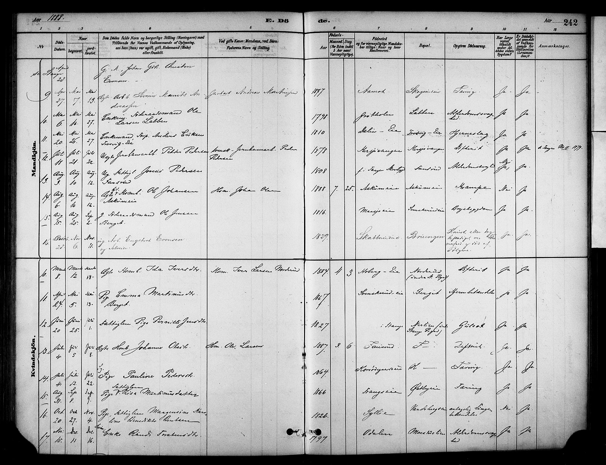 Stange prestekontor, AV/SAH-PREST-002/K/L0018: Parish register (official) no. 18, 1880-1896, p. 242