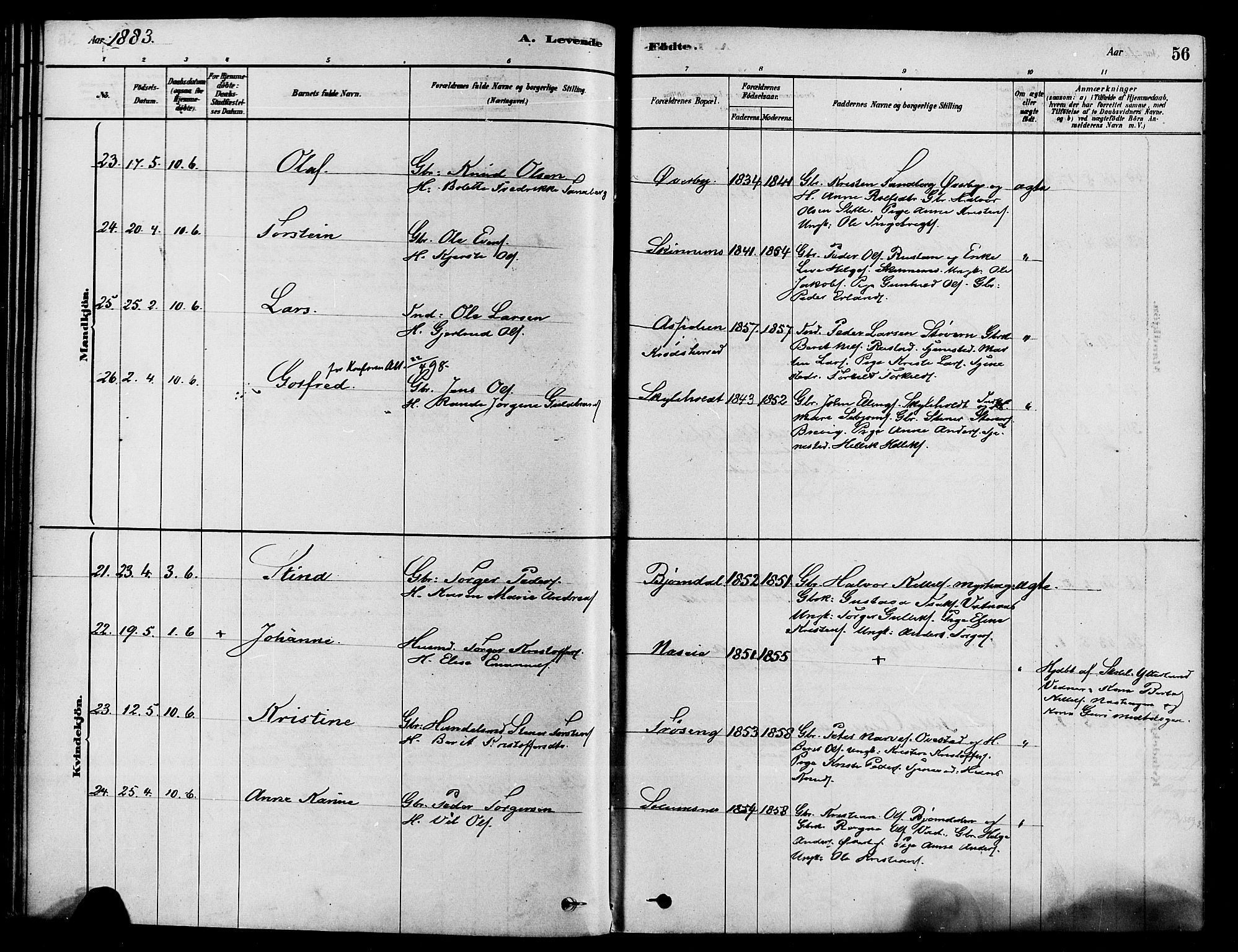 Sigdal kirkebøker, AV/SAKO-A-245/F/Fa/L0011: Parish register (official) no. I 11, 1879-1887, p. 56