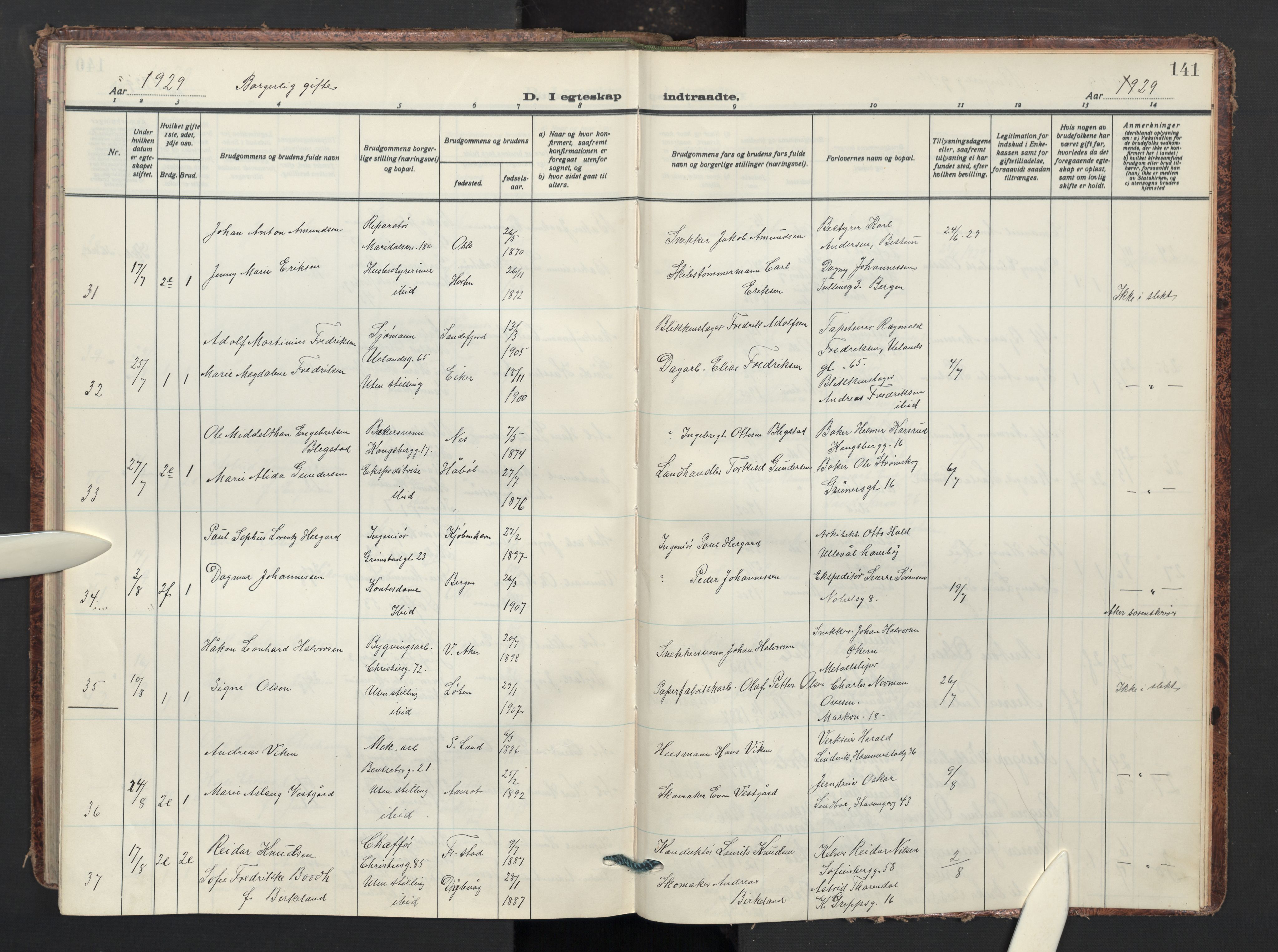 Sagene prestekontor Kirkebøker, AV/SAO-A-10796/F/L0016: Parish register (official) no. 16, 1929-1935, p. 141