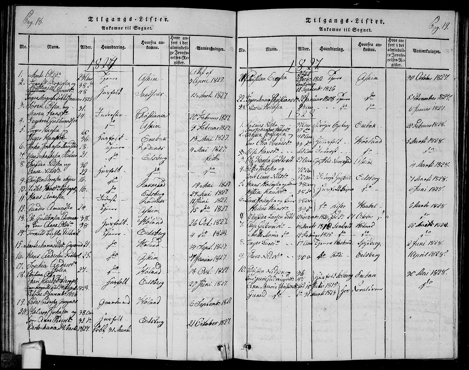 Trøgstad prestekontor Kirkebøker, AV/SAO-A-10925/G/Ga/L0001: Parish register (copy) no. I 1, 1815-1831, p. 18-19