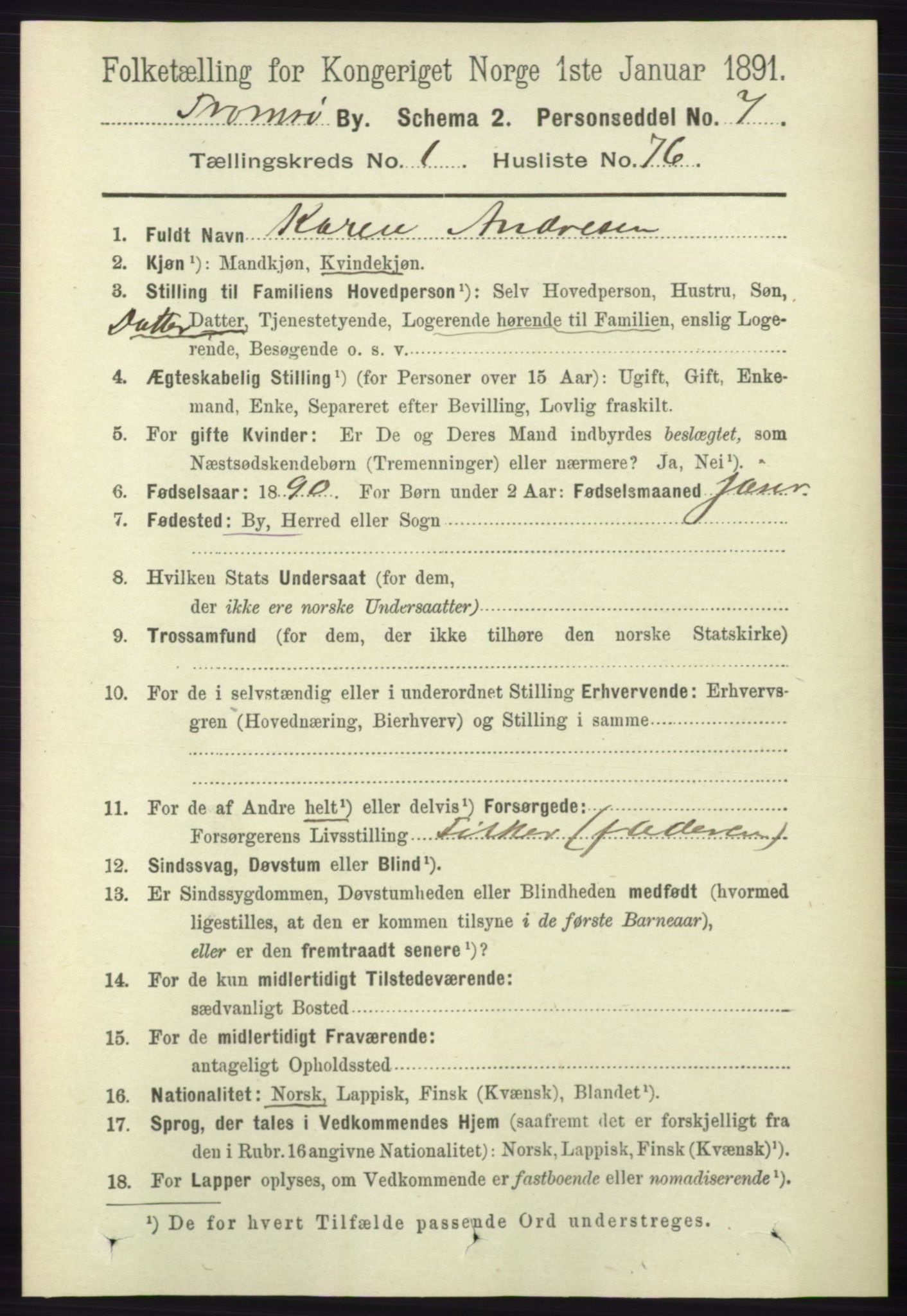 RA, 1891 census for 1902 Tromsø, 1891, p. 1052