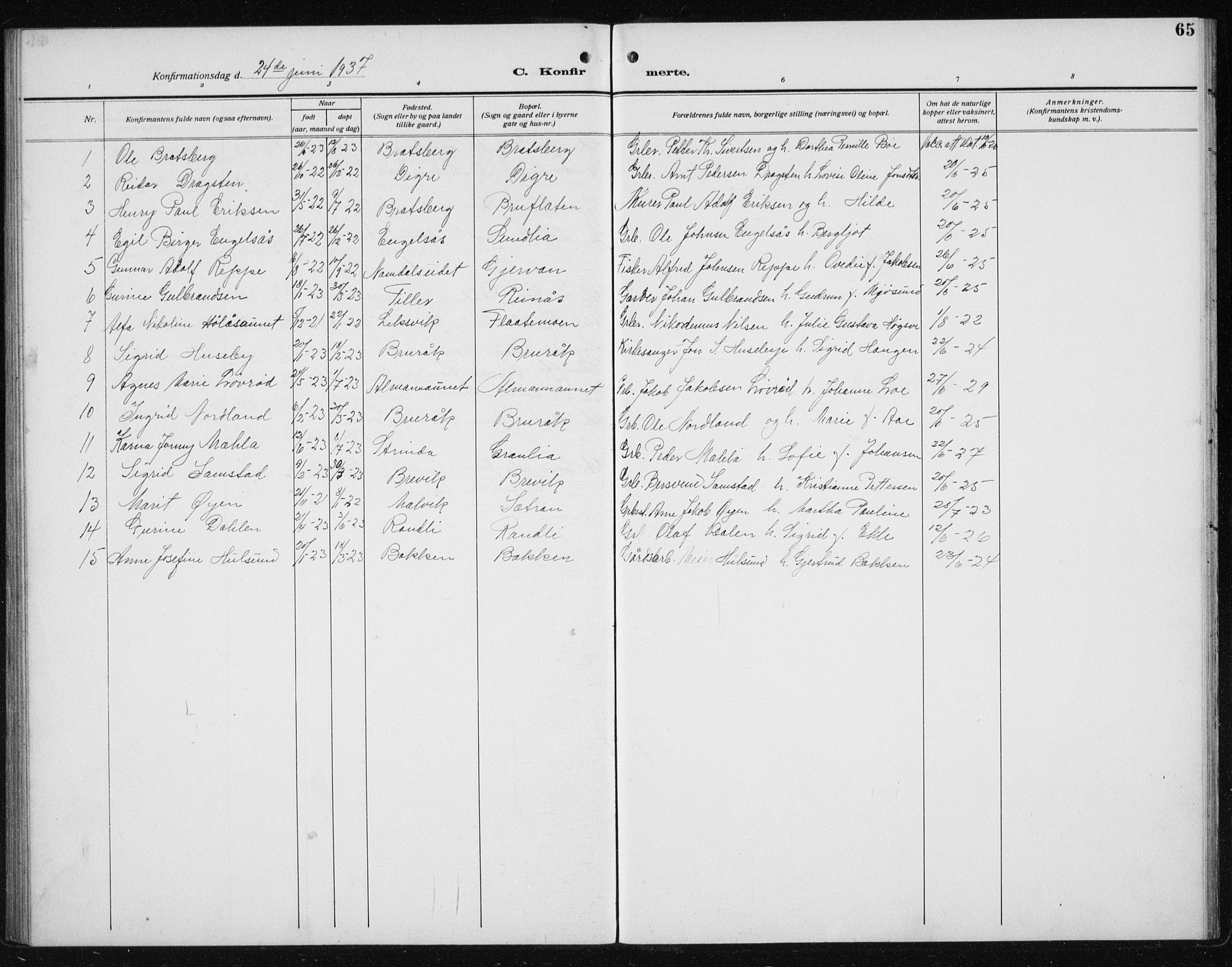 Ministerialprotokoller, klokkerbøker og fødselsregistre - Sør-Trøndelag, SAT/A-1456/608/L0342: Parish register (copy) no. 608C08, 1912-1938, p. 65