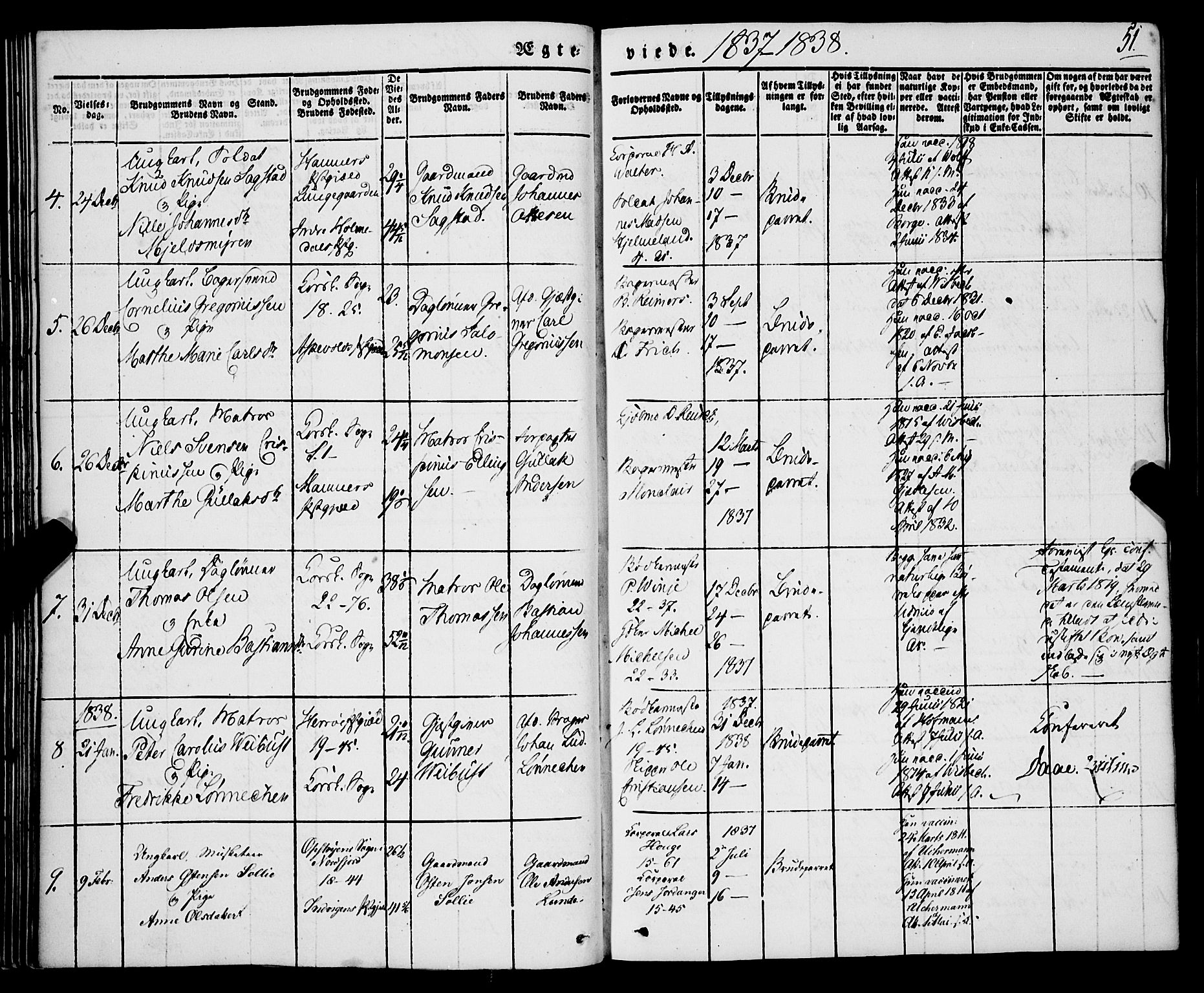 Korskirken sokneprestembete, AV/SAB-A-76101/H/Haa/L0034: Parish register (official) no. D 1, 1832-1852, p. 51