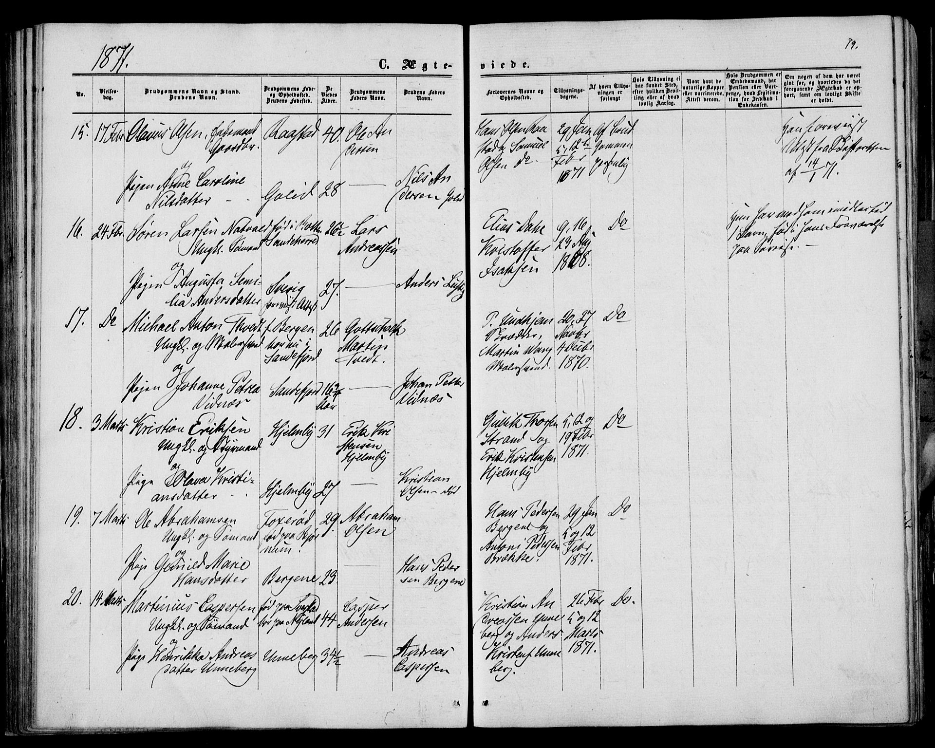 Sandar kirkebøker, SAKO/A-243/F/Fa/L0009: Parish register (official) no. 9, 1862-1871, p. 79