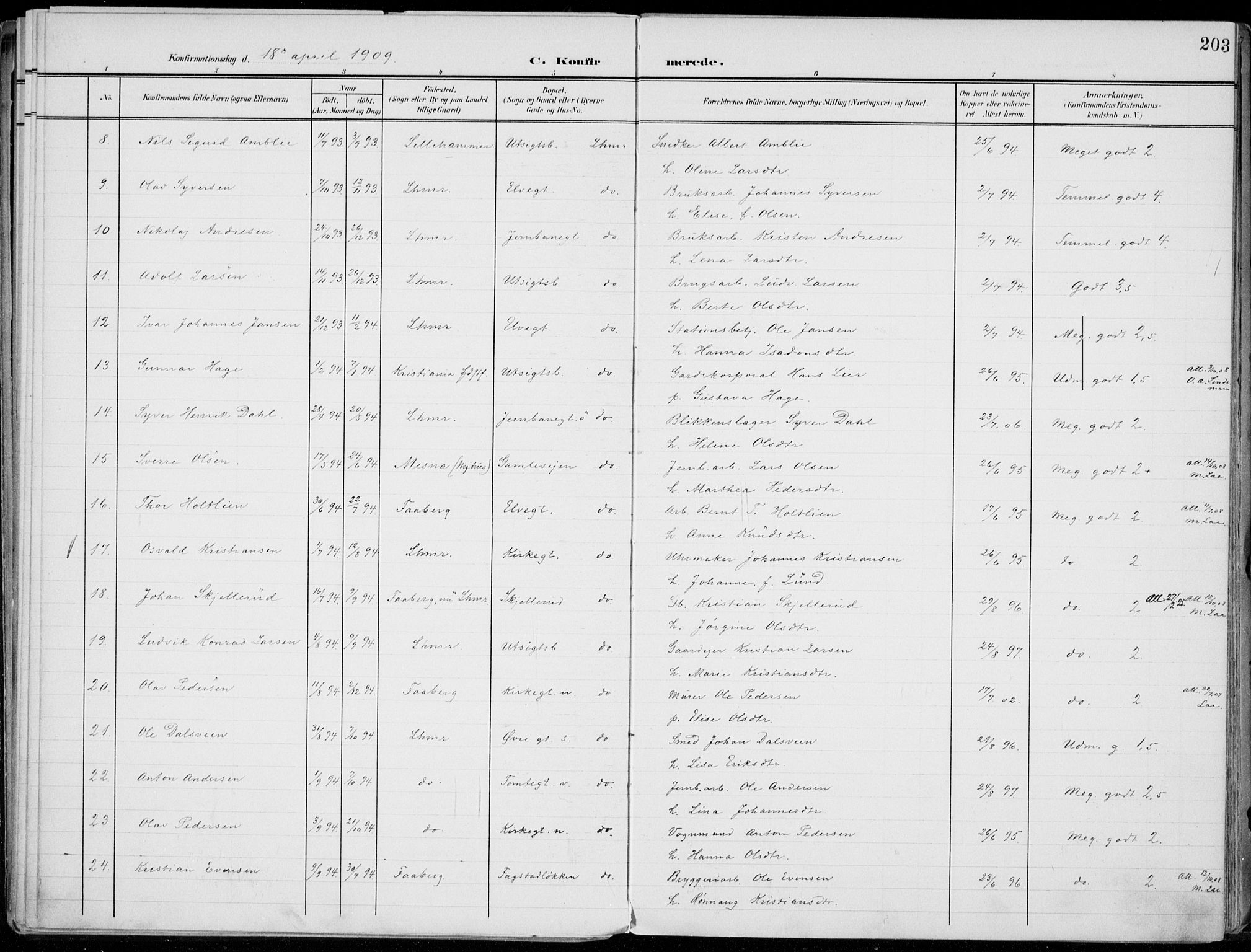 Lillehammer prestekontor, SAH/PREST-088/H/Ha/Haa/L0001: Parish register (official) no. 1, 1901-1916, p. 203