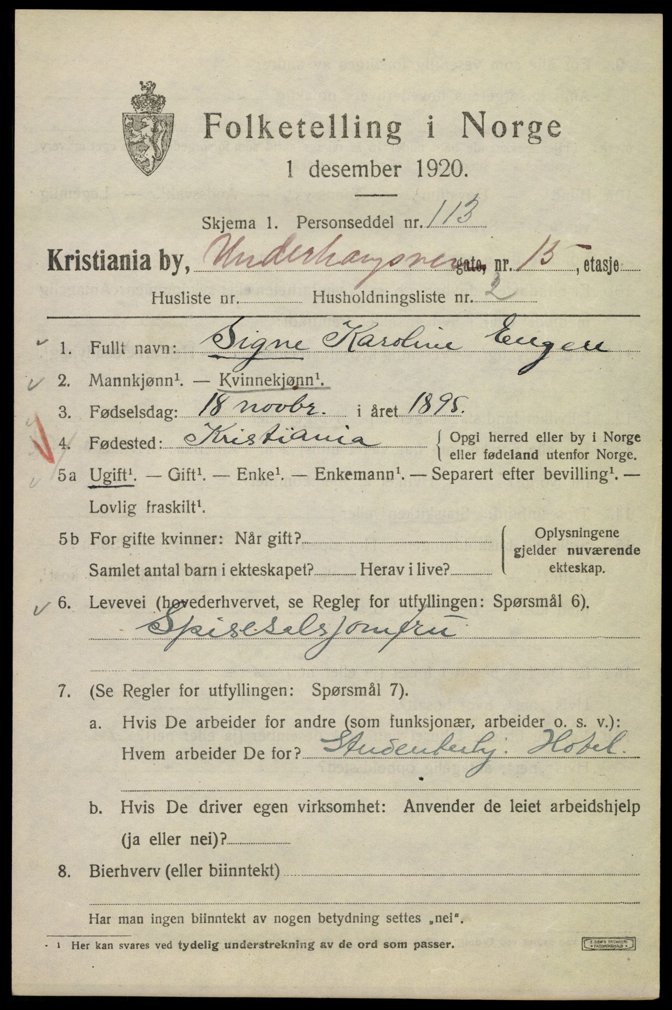 SAO, 1920 census for Kristiania, 1920, p. 618045