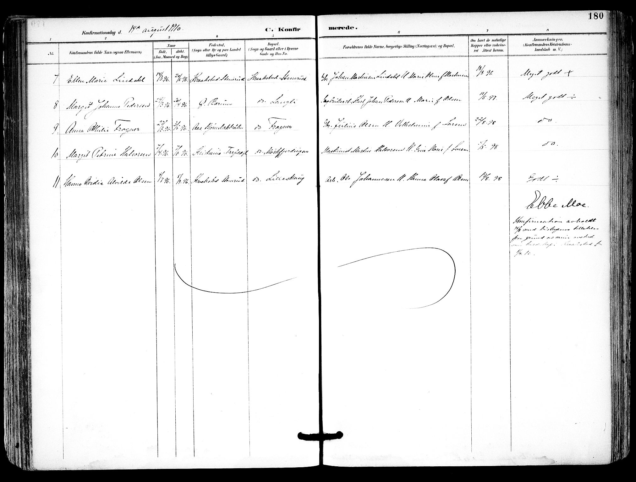 Kråkstad prestekontor Kirkebøker, AV/SAO-A-10125a/F/Fa/L0010: Parish register (official) no. I 10, 1893-1931, p. 180