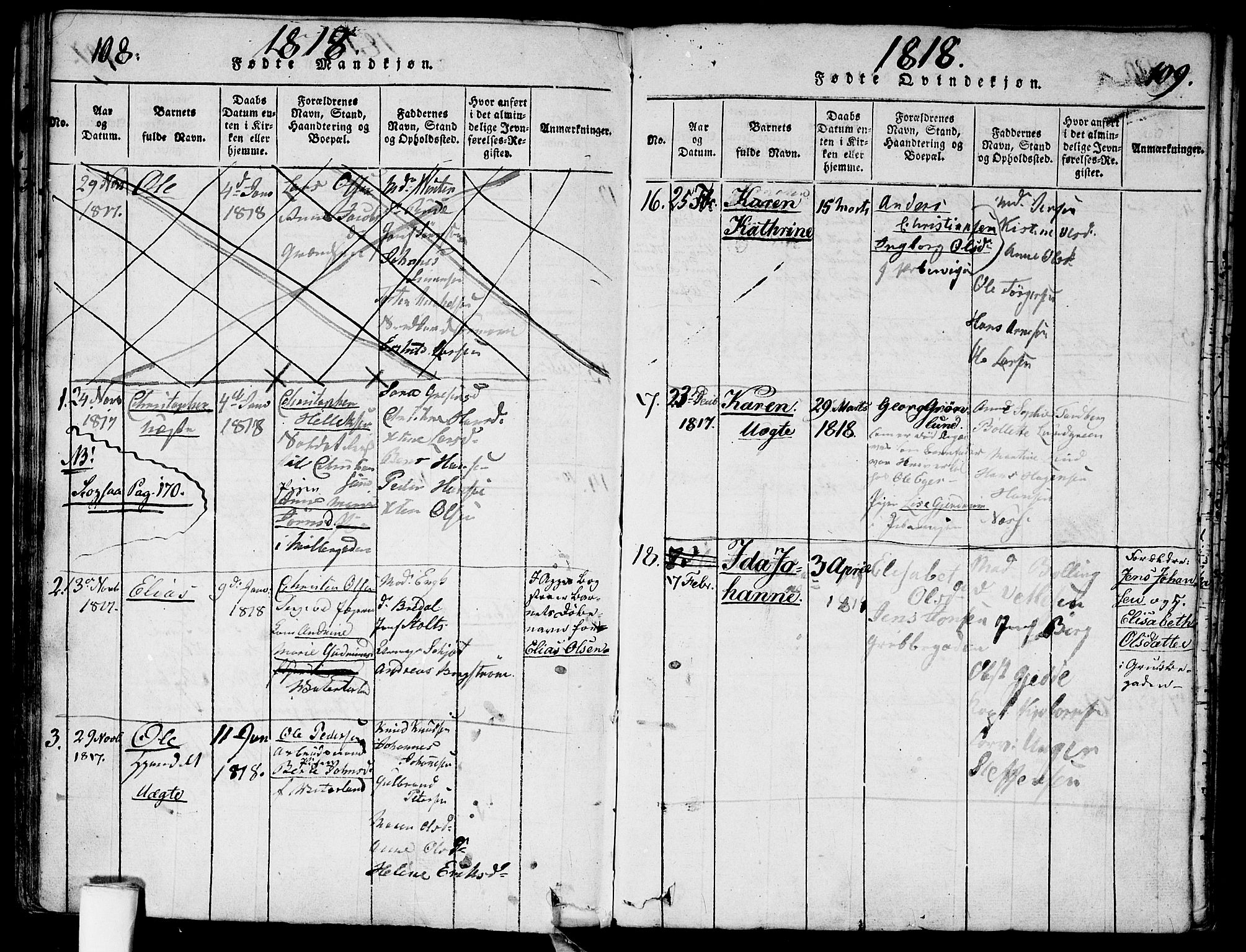 Garnisonsmenigheten Kirkebøker, SAO/A-10846/G/Ga/L0003: Parish register (copy) no. 3, 1815-1819, p. 108-109