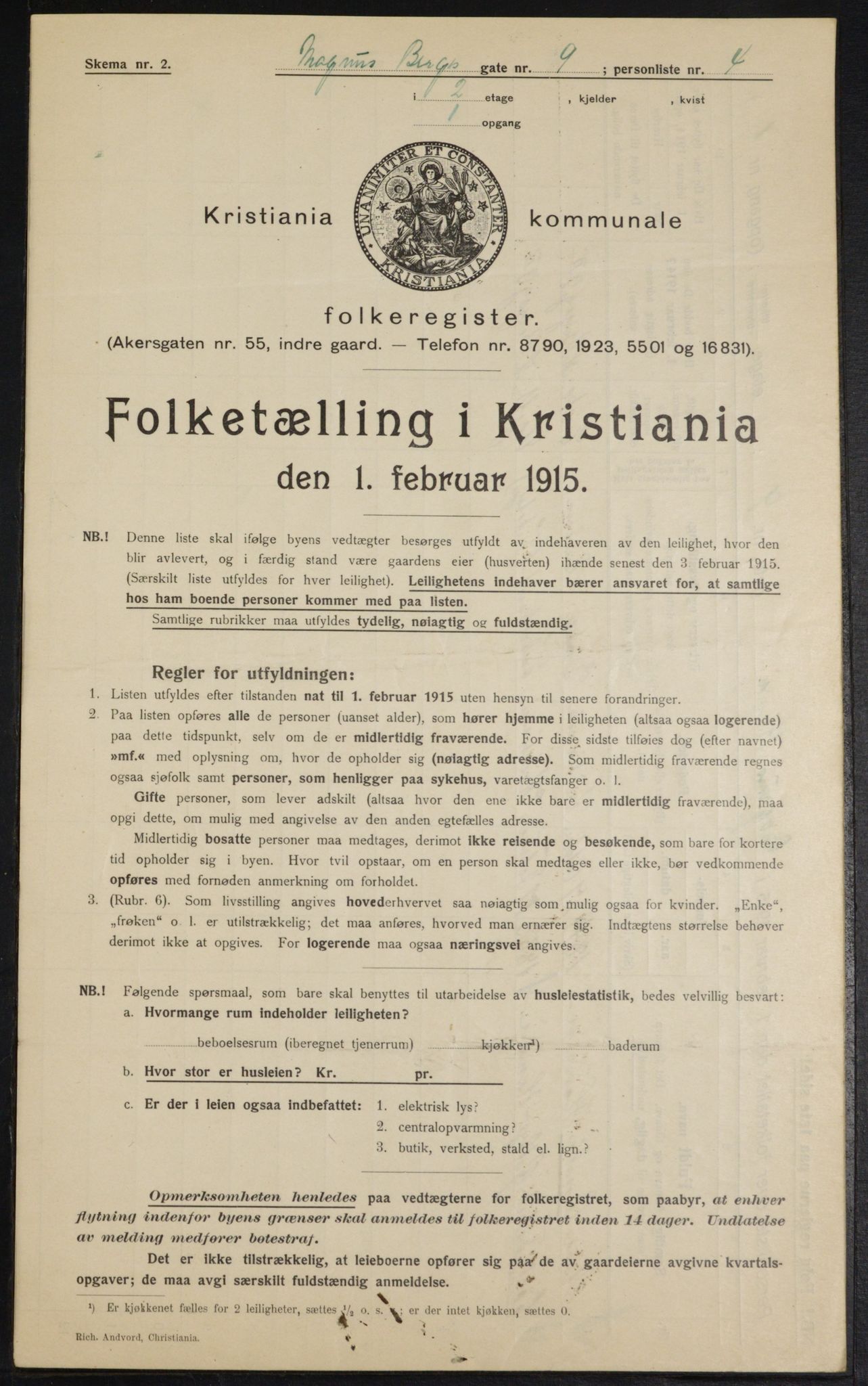 OBA, Municipal Census 1915 for Kristiania, 1915, p. 58599