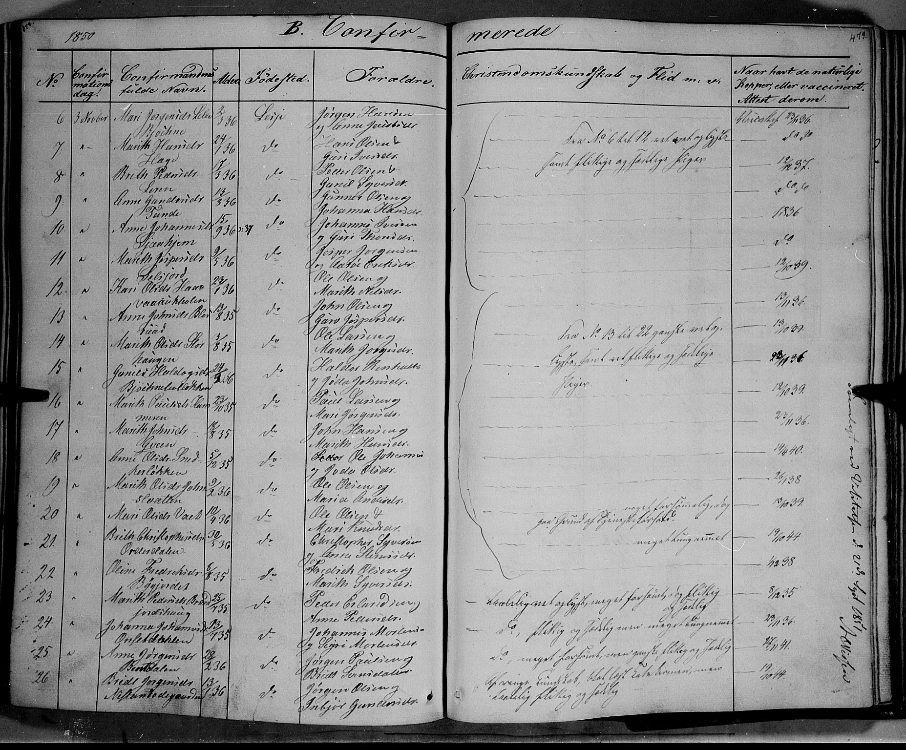 Lesja prestekontor, SAH/PREST-068/H/Ha/Haa/L0006: Parish register (official) no. 6A, 1843-1854, p. 478-479