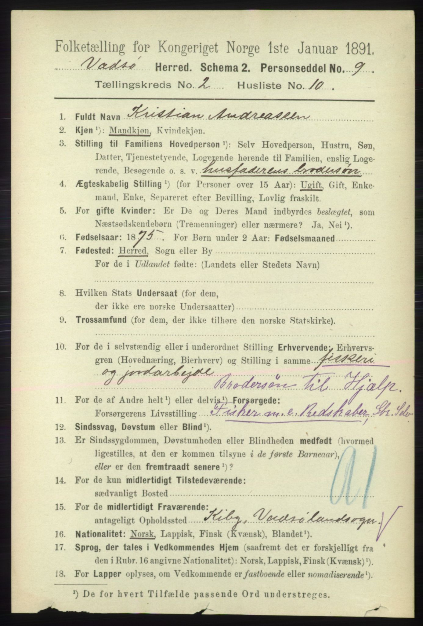 RA, 1891 census for 2029 Vadsø, 1891, p. 497