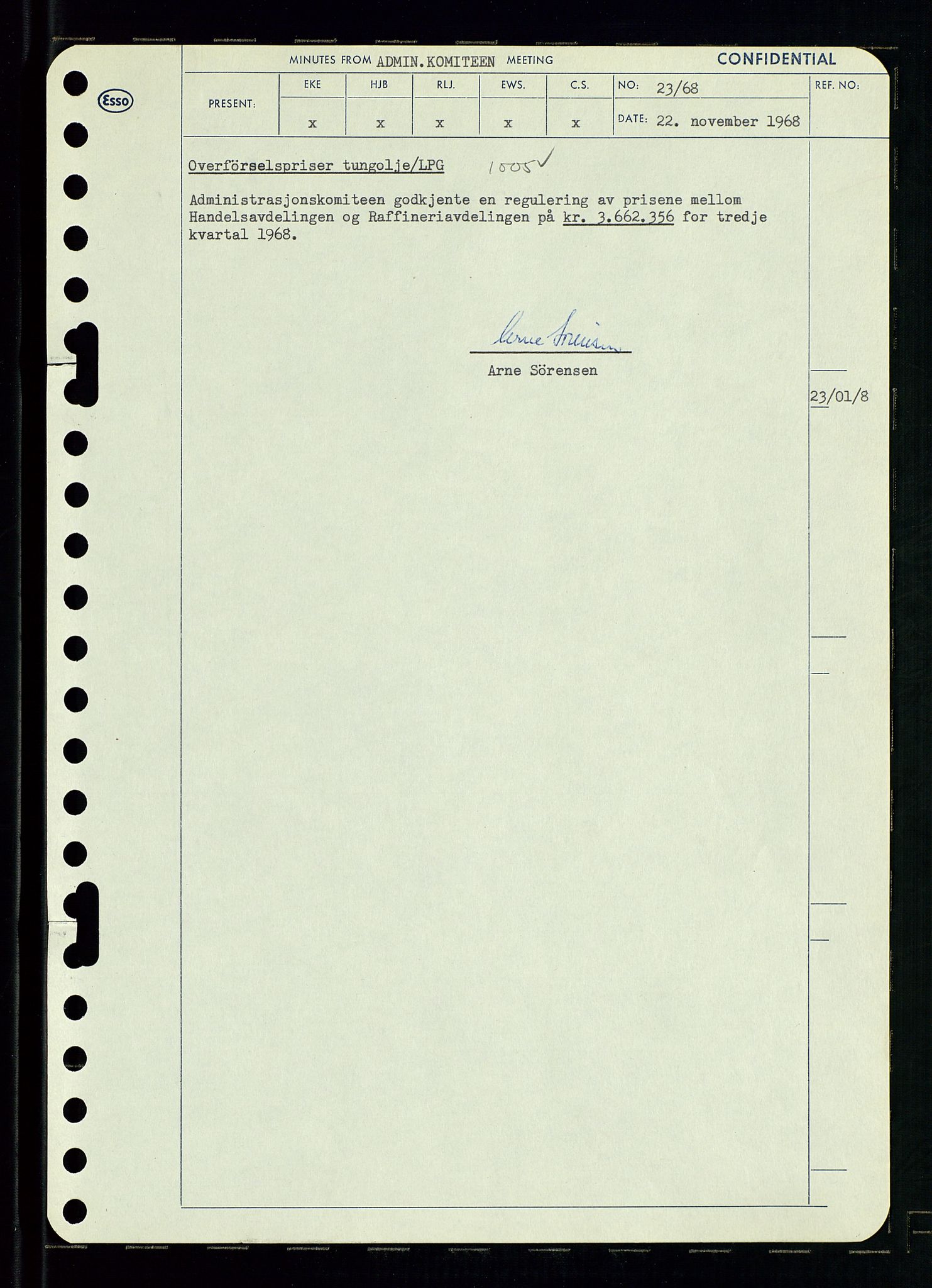 Pa 0982 - Esso Norge A/S, AV/SAST-A-100448/A/Aa/L0002/0004: Den administrerende direksjon Board minutes (styrereferater) / Den administrerende direksjon Board minutes (styrereferater), 1968, p. 106