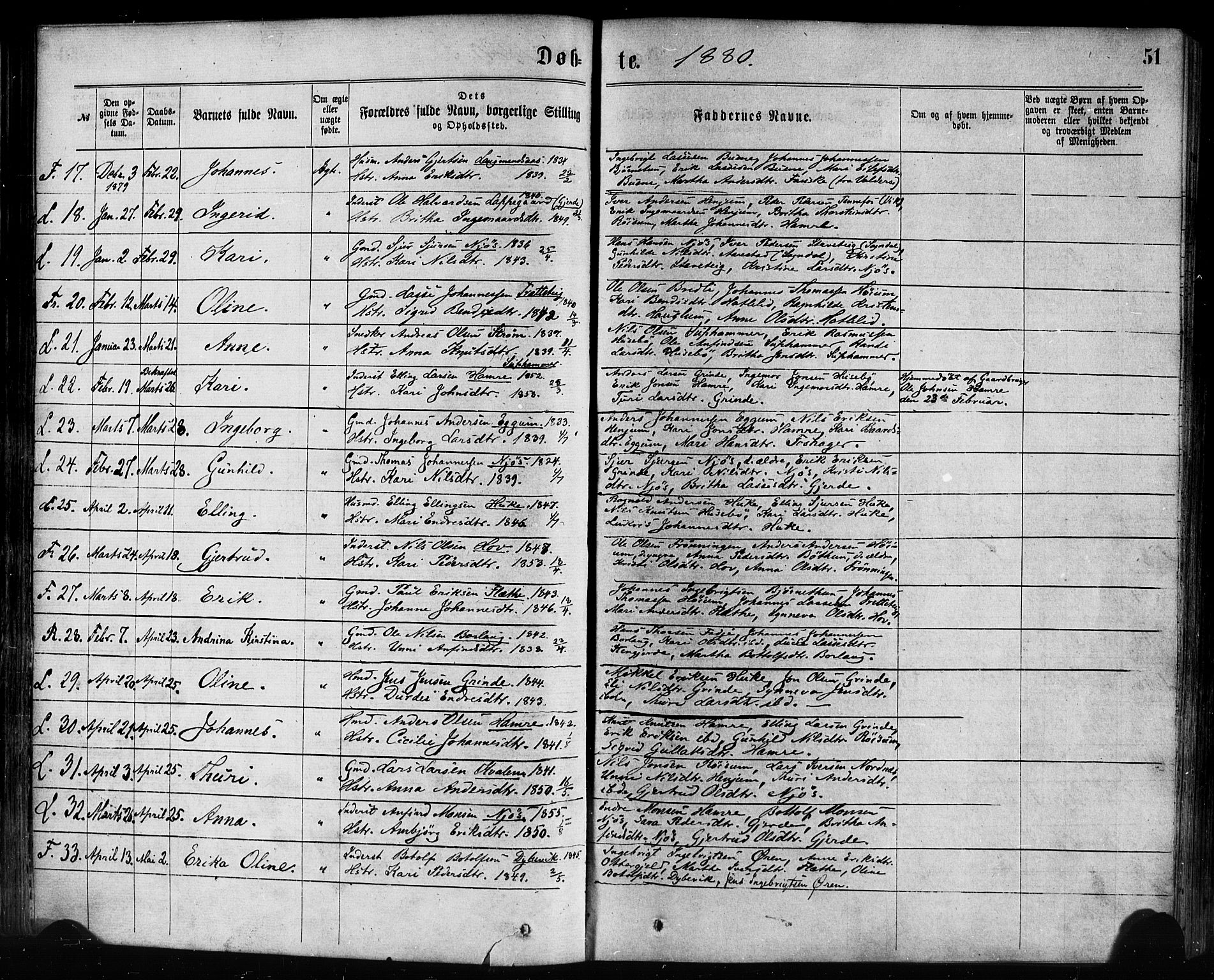 Leikanger sokneprestembete, SAB/A-81001: Parish register (official) no. A 9, 1869-1888, p. 51